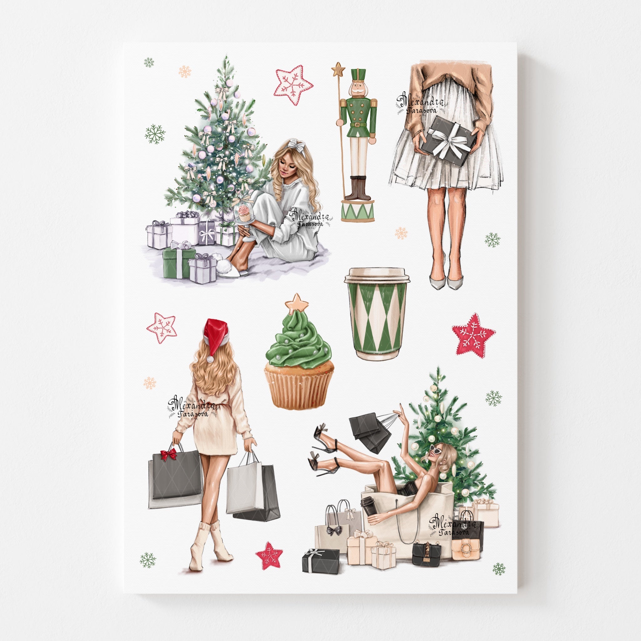 Christmas Fashion Girls Clipart | Hand Painted Illustration (Digital Download)