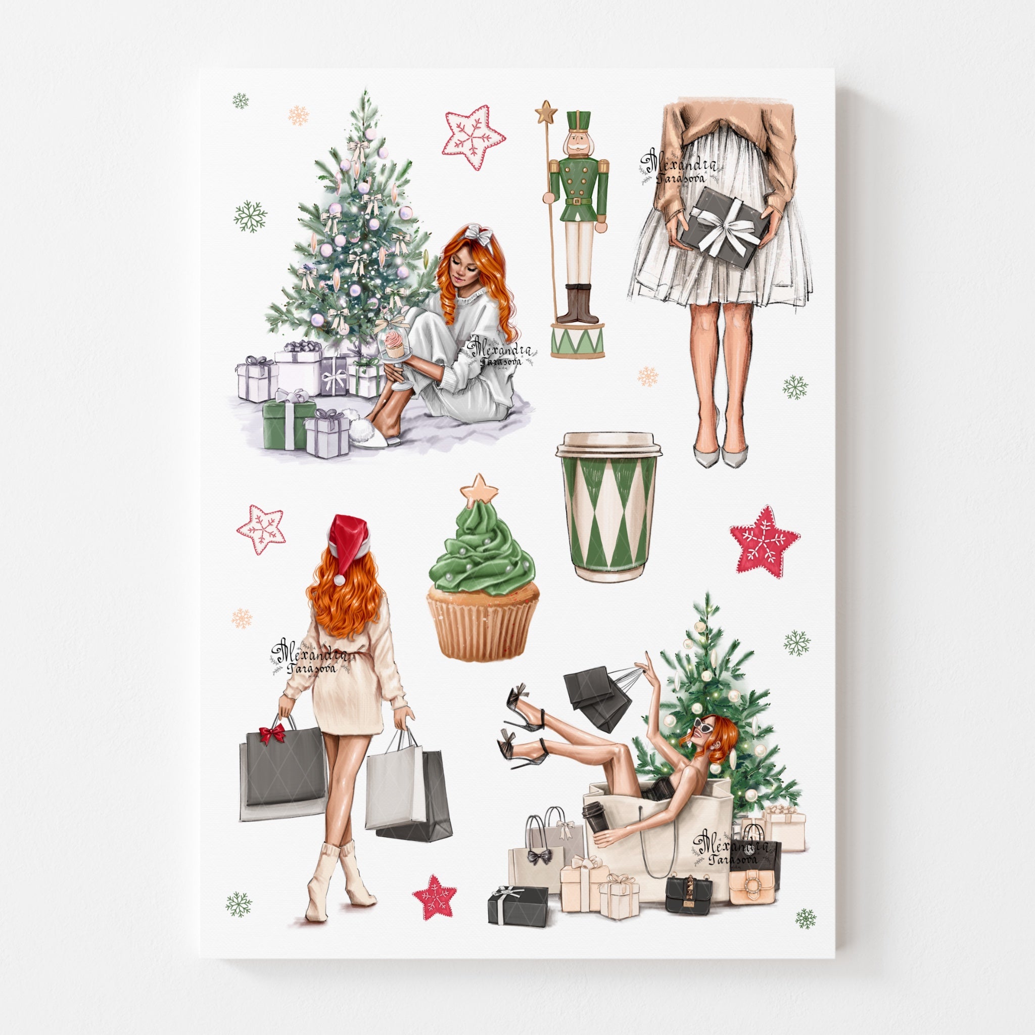 Christmas Fashion Girls Clipart | Hand Painted Illustration (Digital Download)