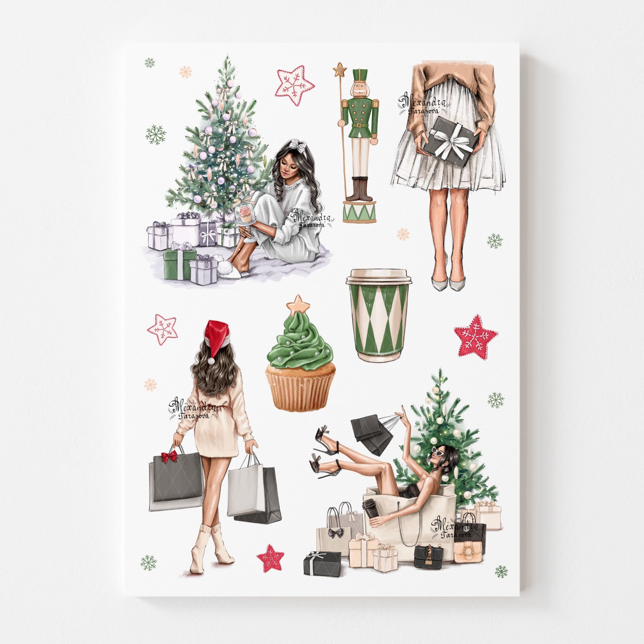 Christmas Fashion Girls Clipart | Hand Painted Illustration (Digital Download)