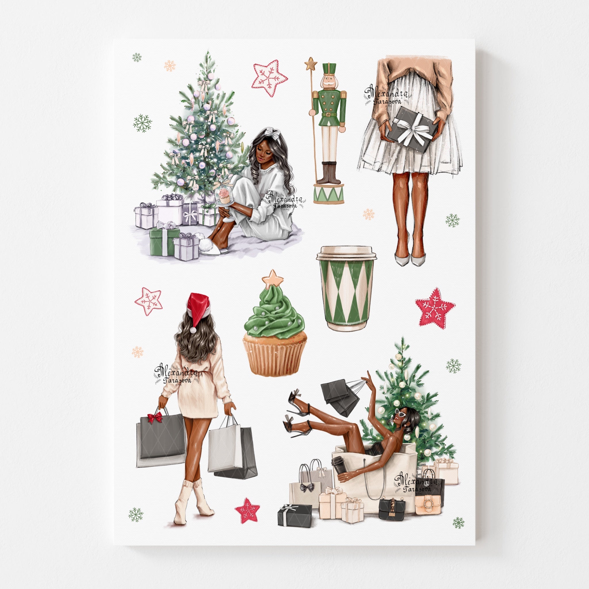 Christmas Fashion Girls Clipart | Hand Painted Illustration (Digital Download)