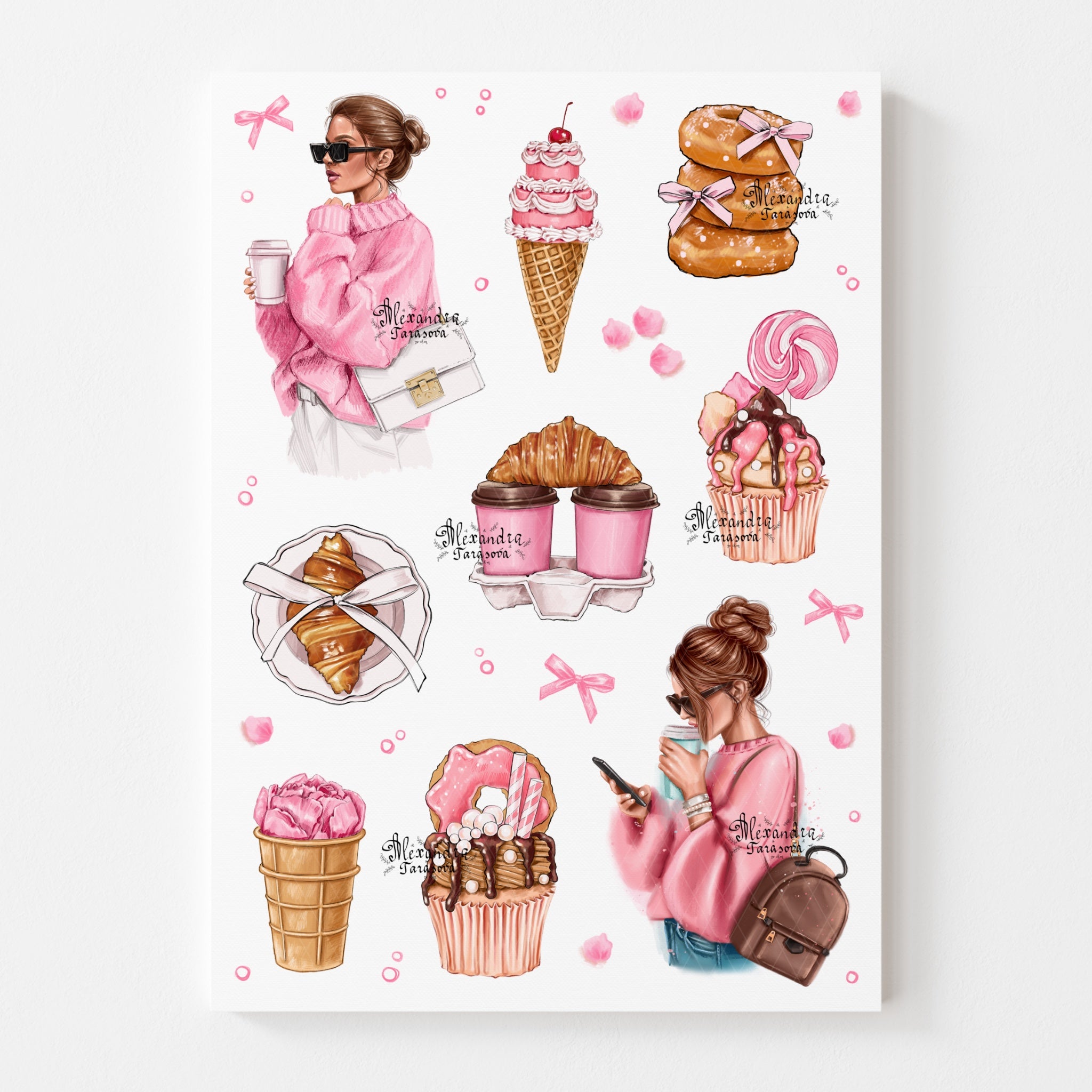 Girly Pink Set Clipart Printable Wall Art Home Decor Digital Download