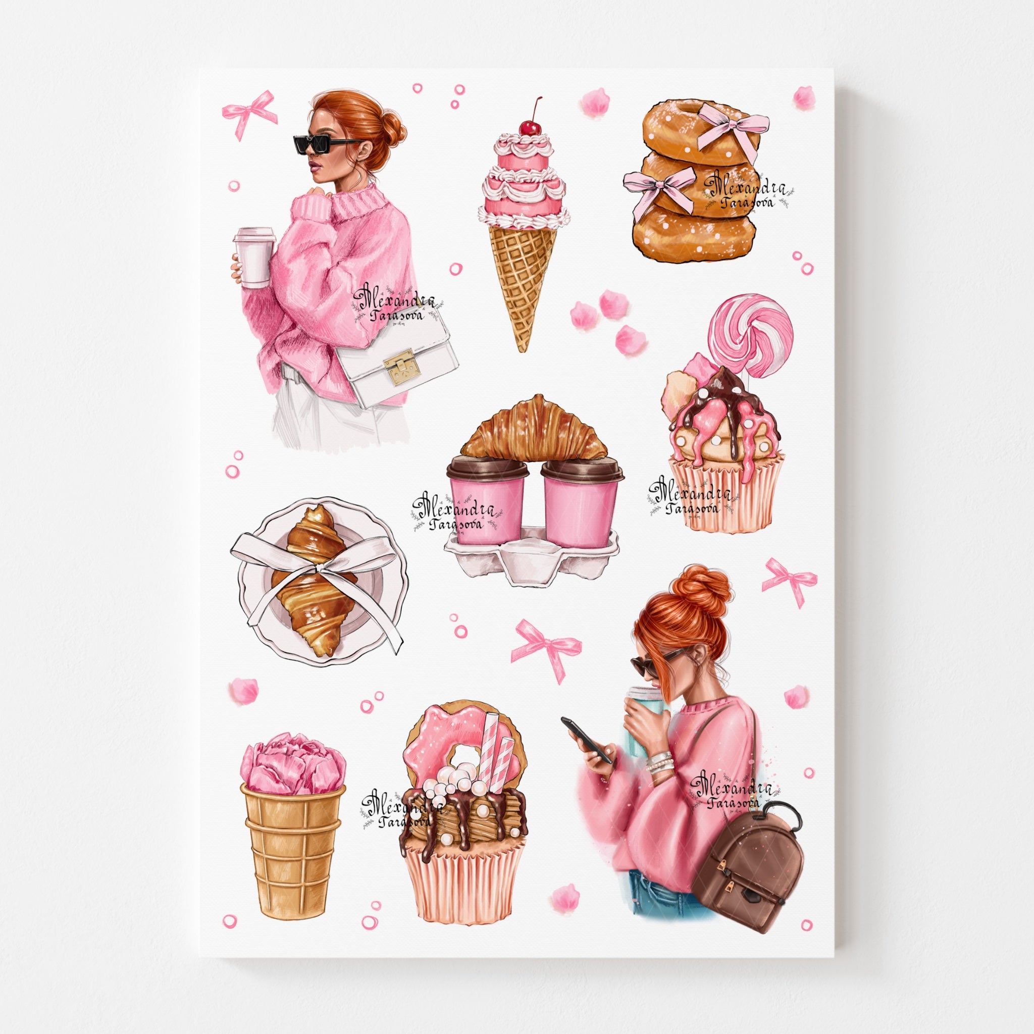 Girly Pink Set Clipart Printable Wall Art Home Decor Digital Download