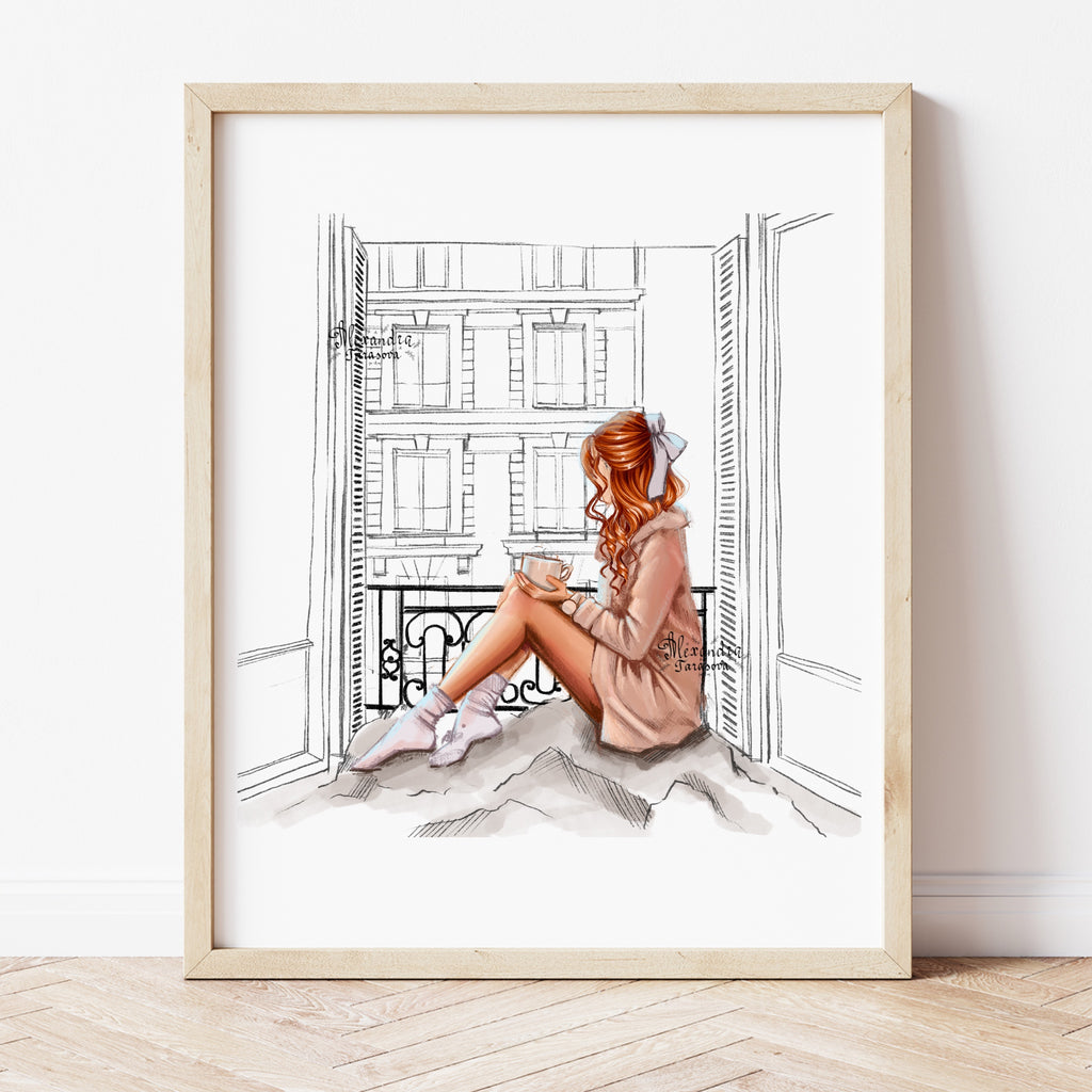A window in Paris A5 Printable Wall Art Home Decor Digital Download Fashion Illustration