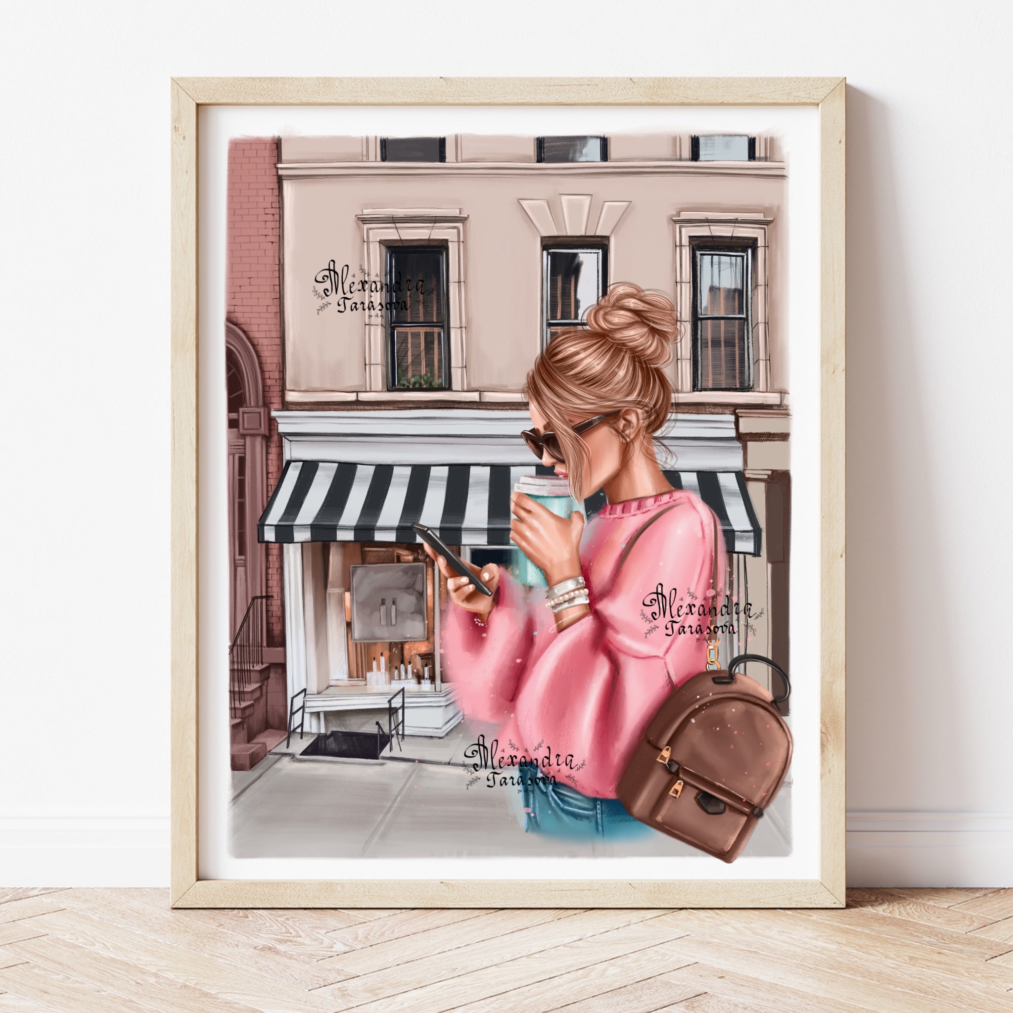 Fashion Girl Pink Sweater Coffee Cup Printable Wall Art Home Decor Digital Download