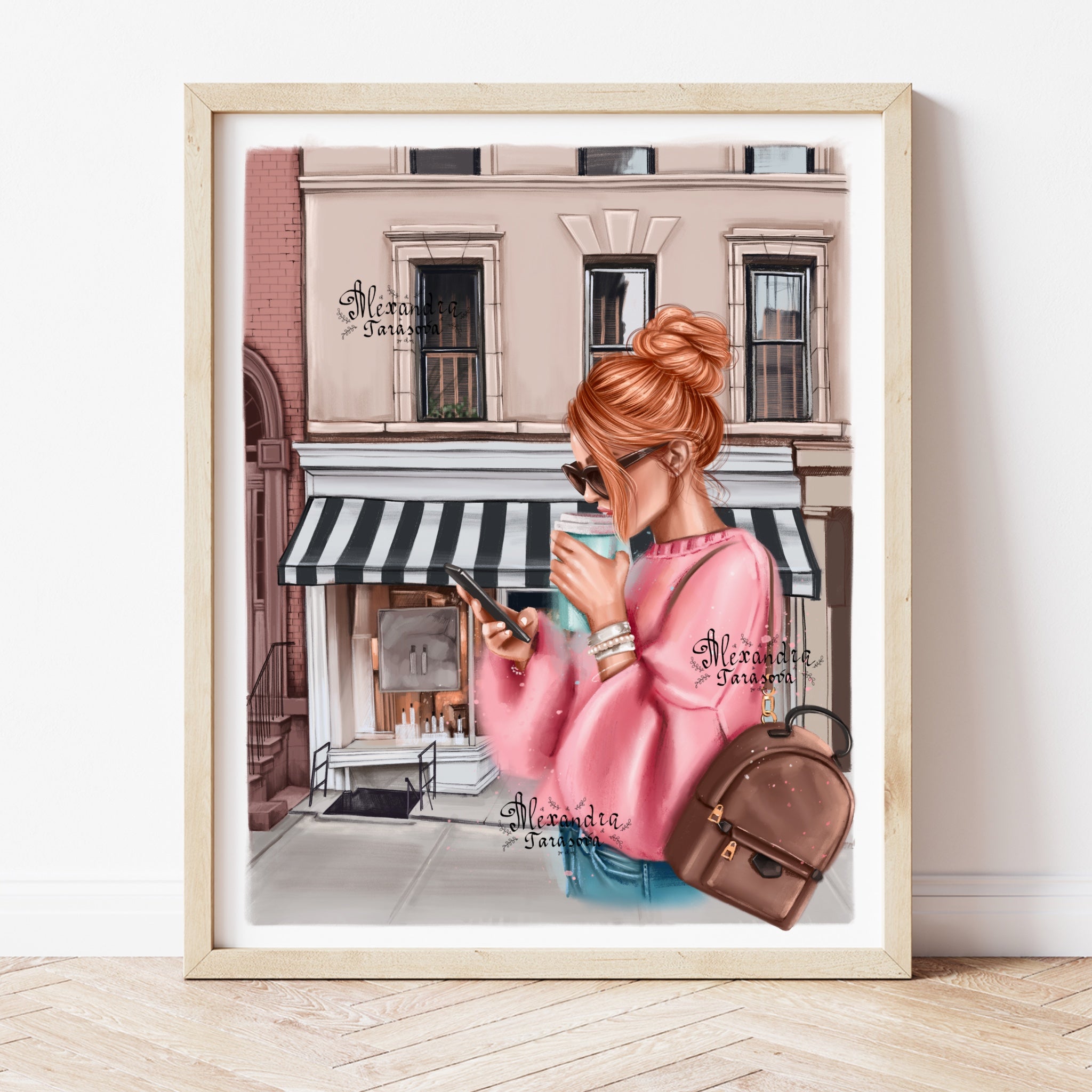 Fashion Girl Pink Sweater Coffee Cup Printable Wall Art Home Decor Digital Download