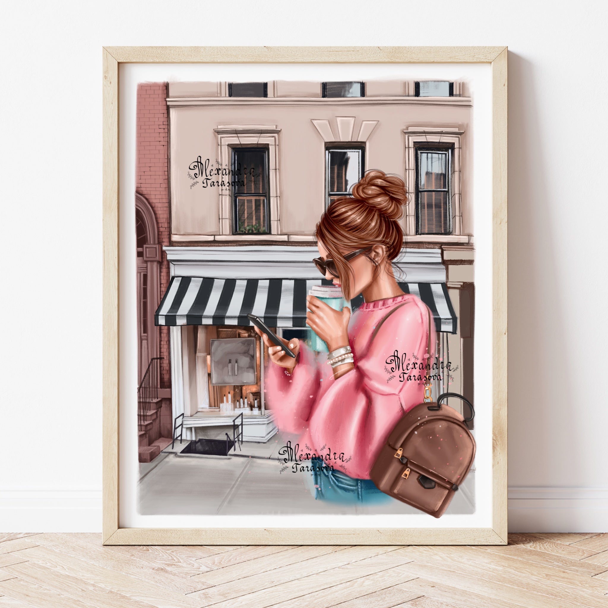 Fashion Girl Pink Sweater Coffee Cup Printable Wall Art Home Decor Digital Download