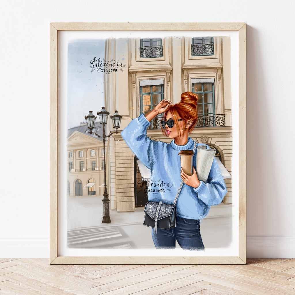Paris Shopping Fashion Girl Printable Wall Art Home Decor Digital Download Digital Illustration