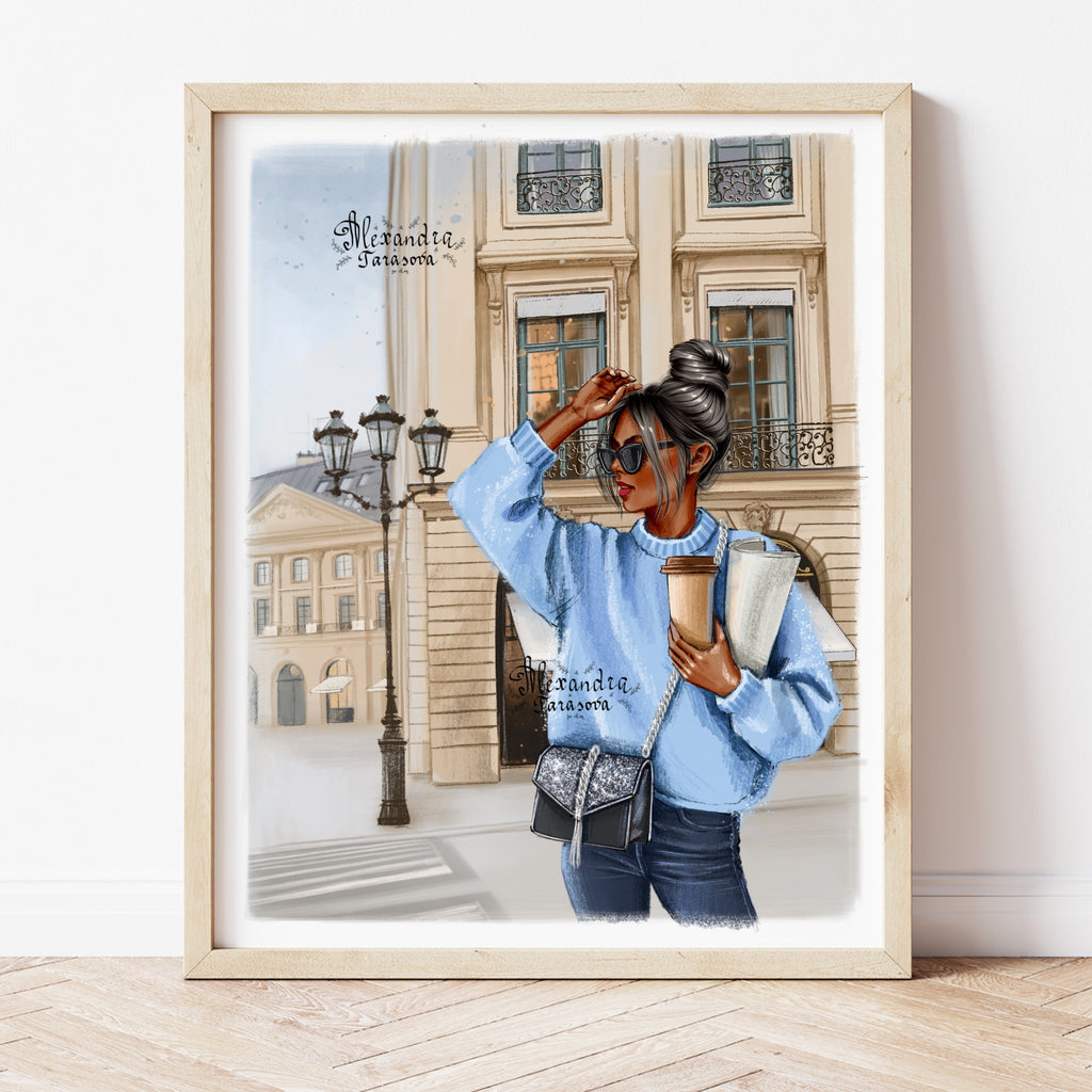 Paris Shopping Fashion Girl Printable Wall Art Home Decor Digital Download Digital Illustration