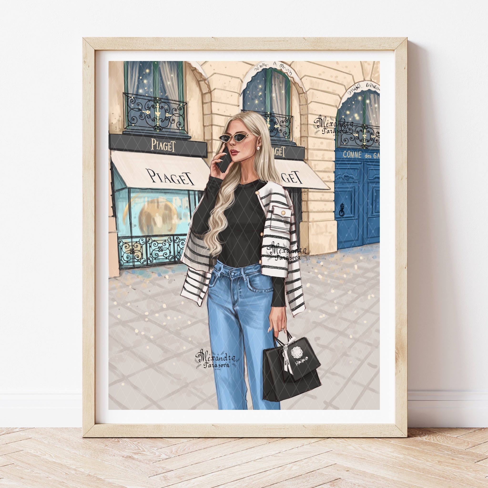 Digital Download Fashion Illustration Beauty Girl Shopping Bag Printable Art Hand Drawn