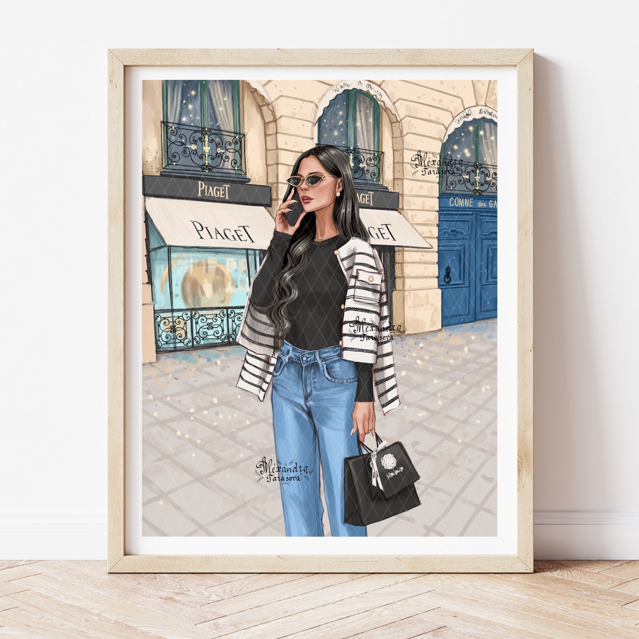 Digital Download Fashion Illustration Beauty Girl Shopping Bag Printable Art Hand Drawn