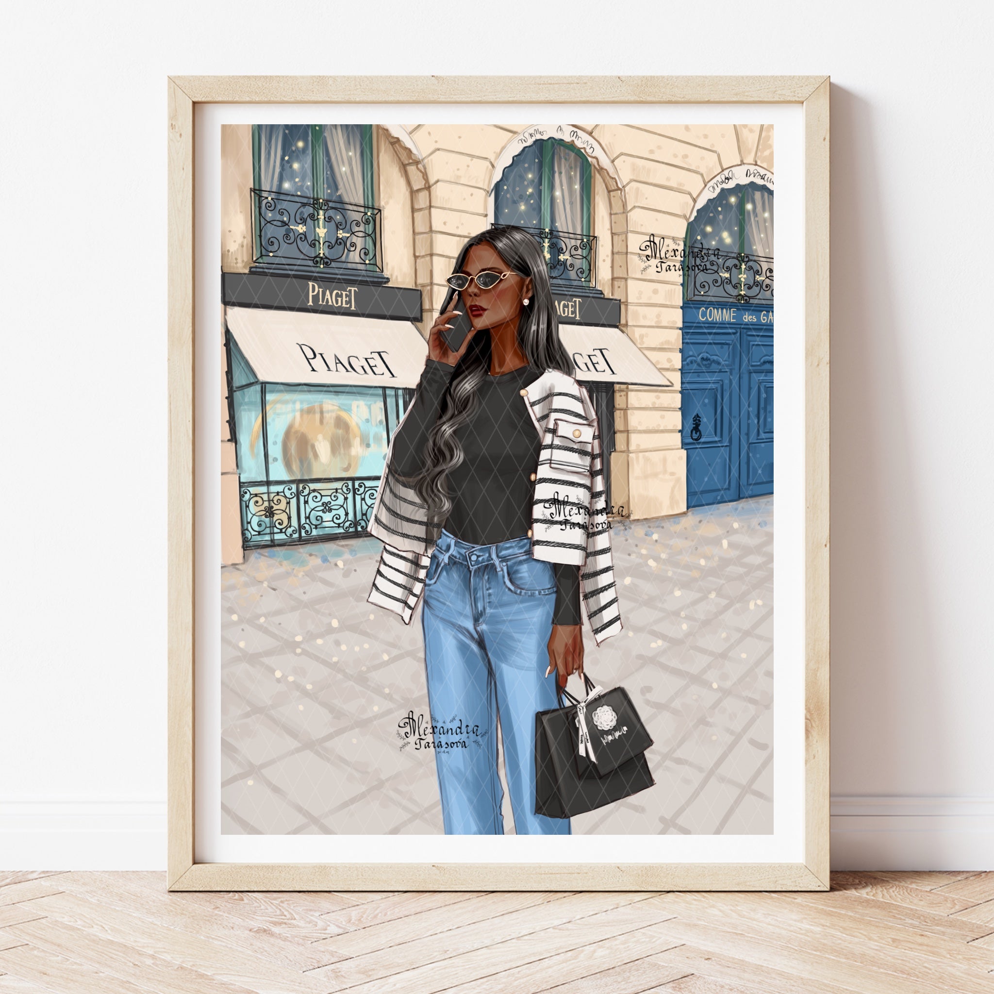 Digital Download Fashion Illustration Beauty Girl Shopping Bag Printable Art Hand Drawn