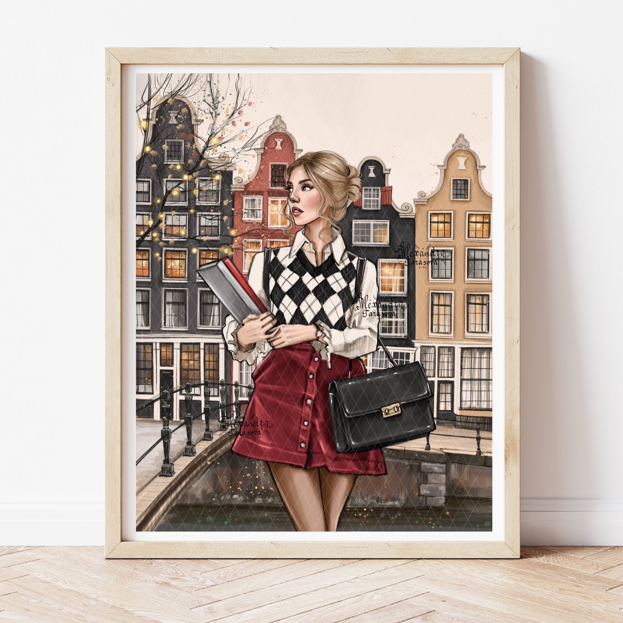 Digital Download Autumn Amstardam Printable Art Fashion Illustration