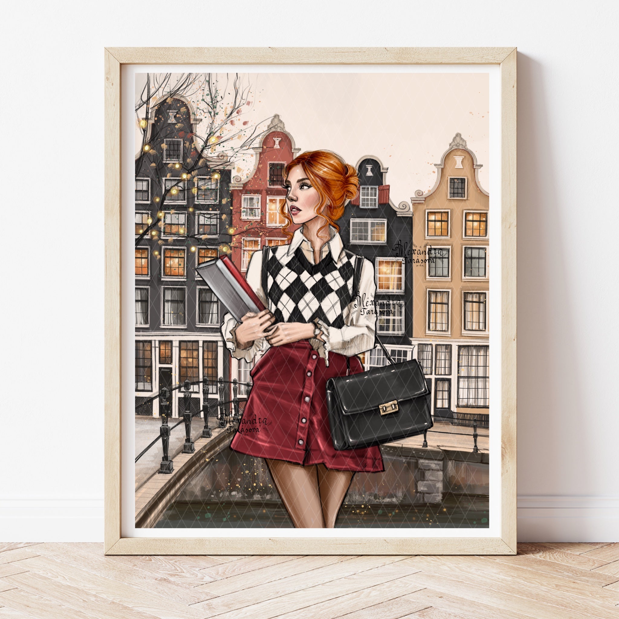 Digital Download Autumn Amstardam Printable Art Fashion Illustration