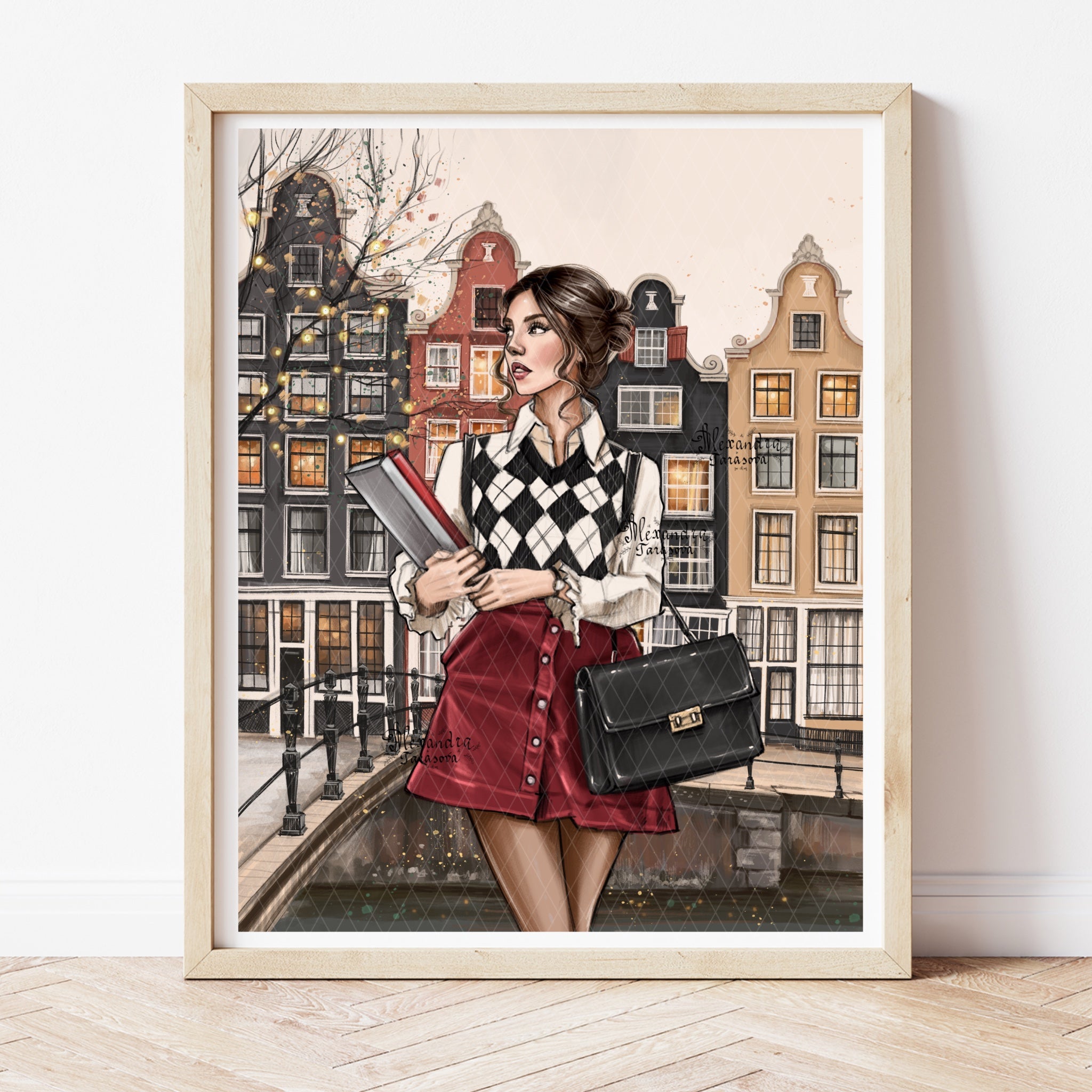 Digital Download Autumn Amstardam Printable Art Fashion Illustration