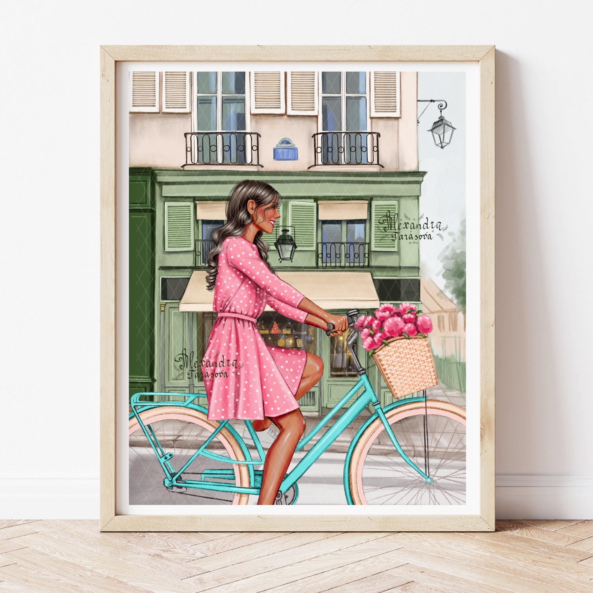 Digital Download Fashion Illustration Paris Street Beauty Girl Pink Dress Printable Wall Art Home Decor