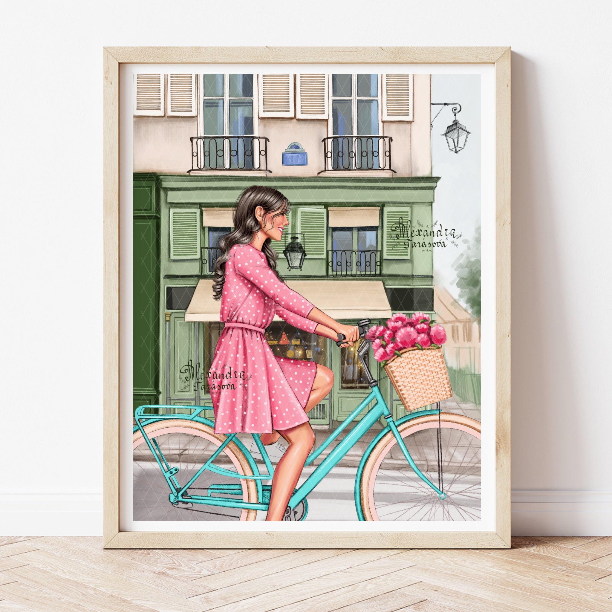 Digital Download Fashion Illustration Paris Street Beauty Girl Pink Dress Printable Wall Art Home Decor