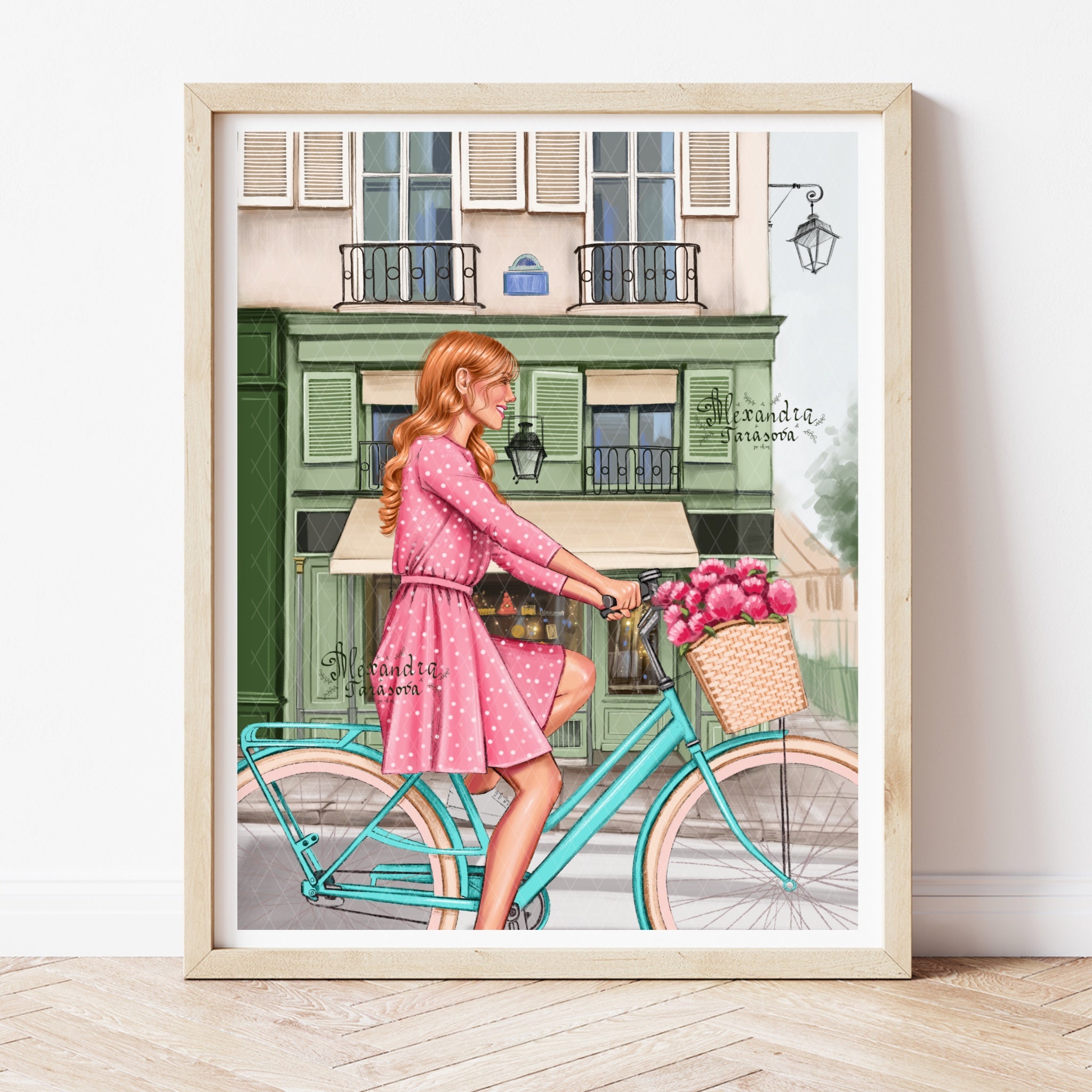 Digital Download Fashion Illustration Paris Street Beauty Girl Pink Dress Printable Wall Art Home Decor