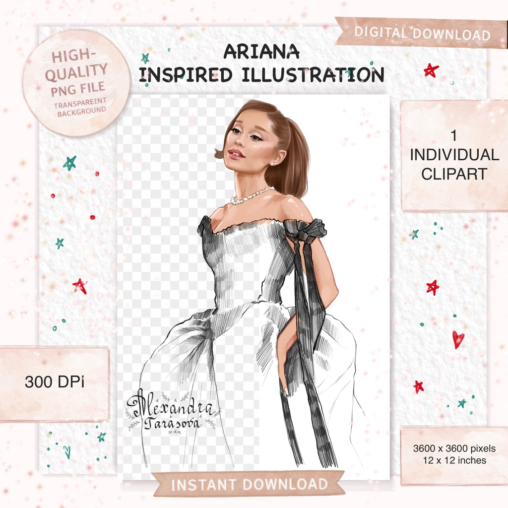 Ariana Inspired Art Gift For Fashionista Chic Home Decor Celebrity Sketch Dig Download