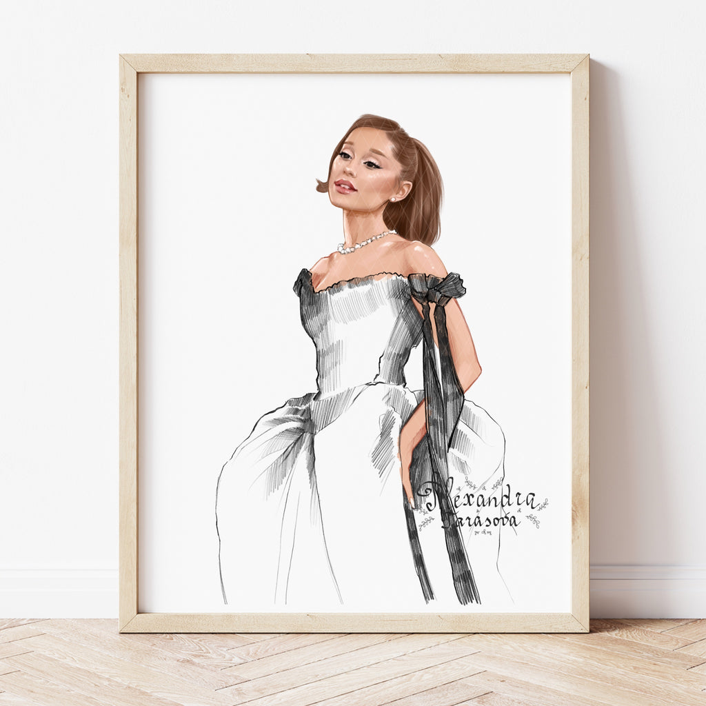 Ariana Inspired Art Gift For Fashionista Chic Home Decor Celebrity Sketch Dig Download