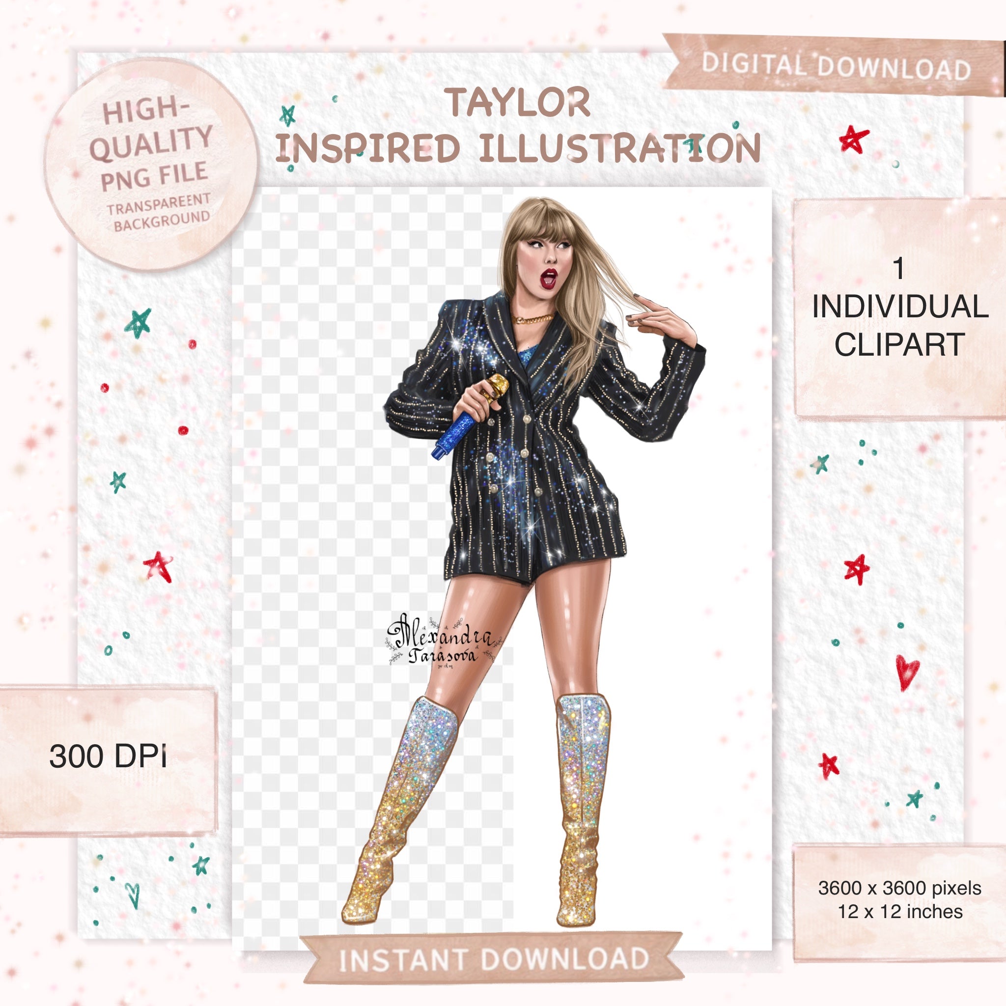 Taylor Swift Fashion Illustration | Hand-Drawn Pop Icon Art (Digital Download)