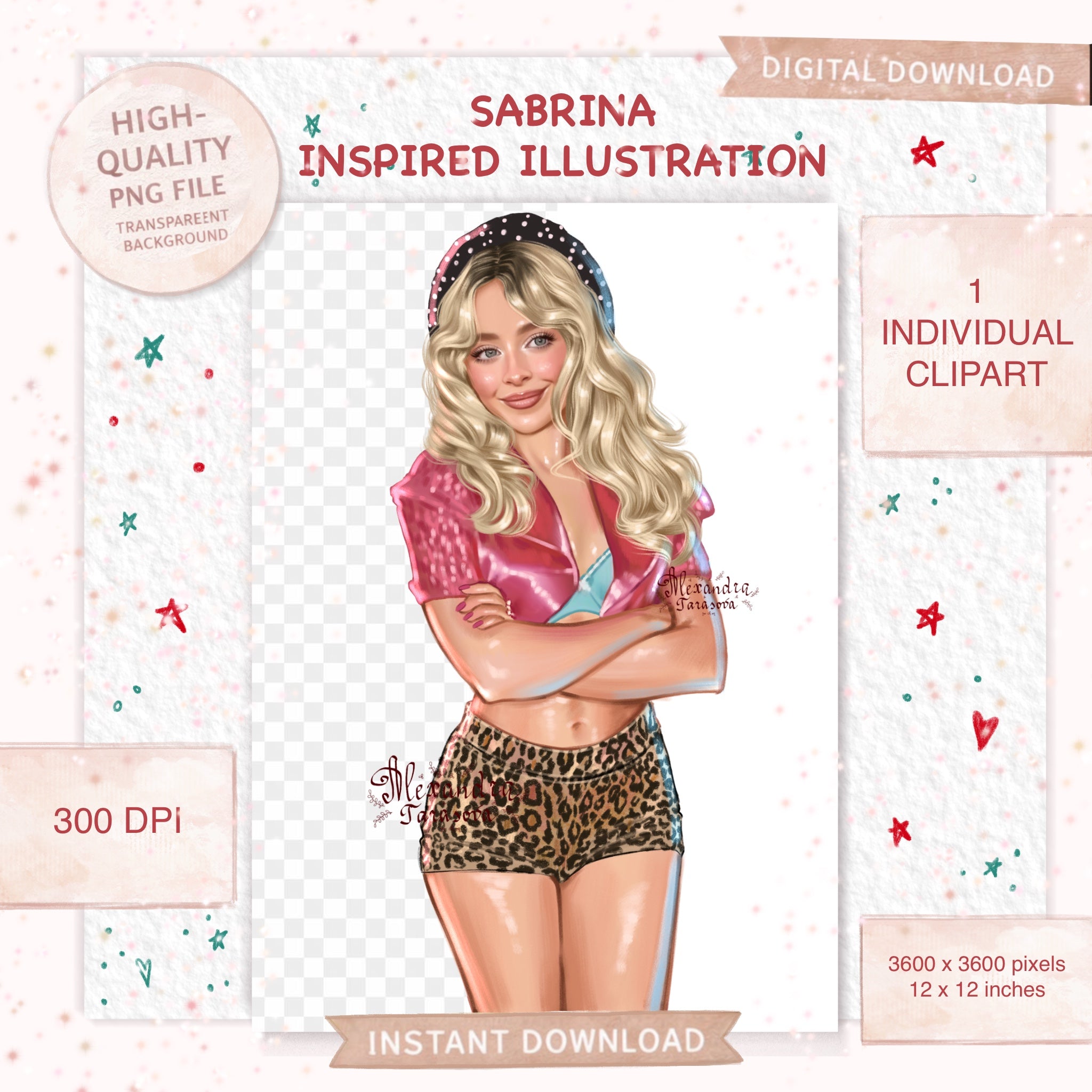 Sabrina Inspired Digital Download Printable Wall Art Pop Icon Art Hand Drawn Illustration