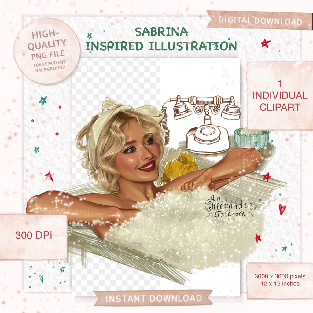 Sabrina Inspired Digital Download Printable Wall Art Pop Icon Art Hand Drawn Illustration