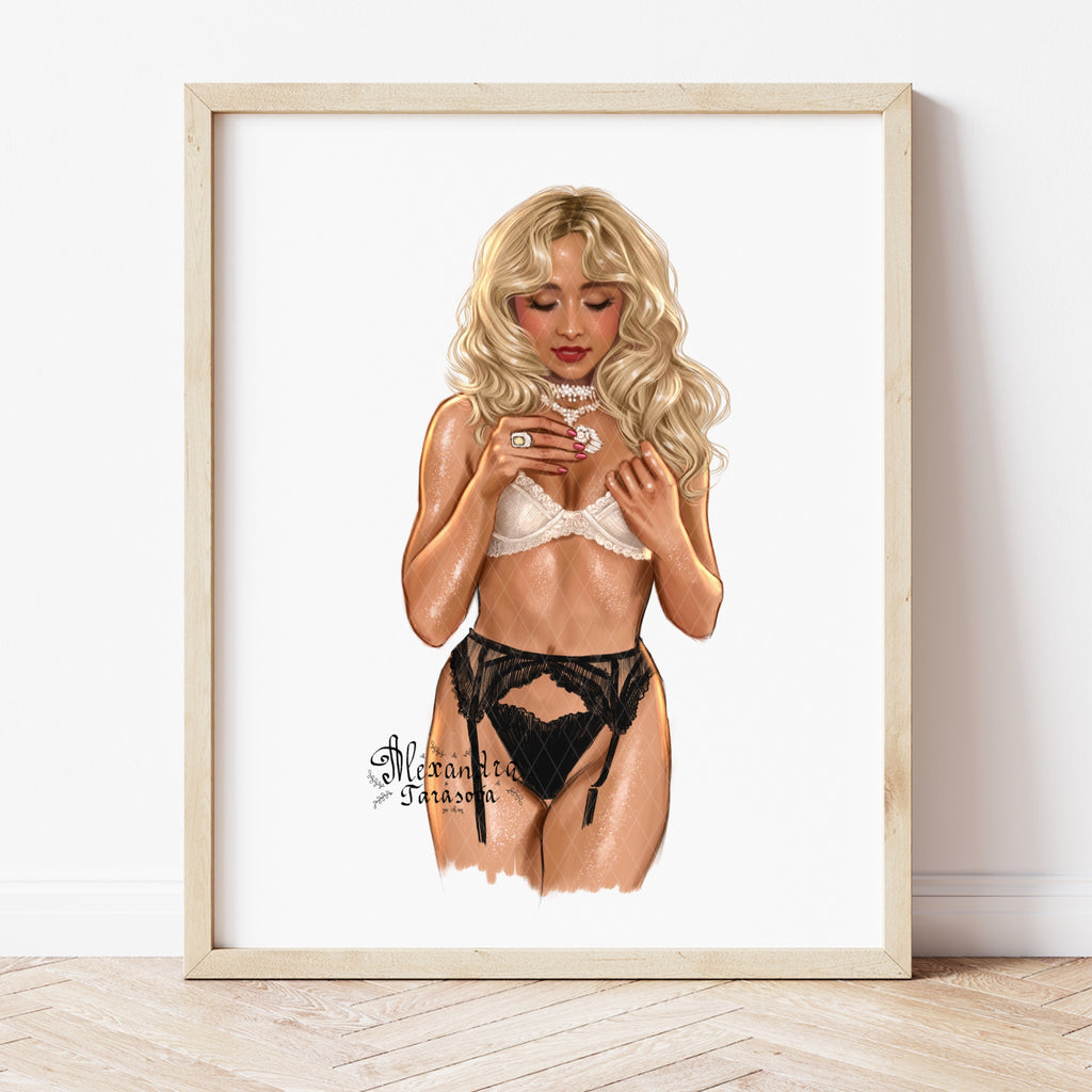 Sabrina Inspired Digital Download Printable Wall Art Pop Icon Art Hand Drawn Illustration