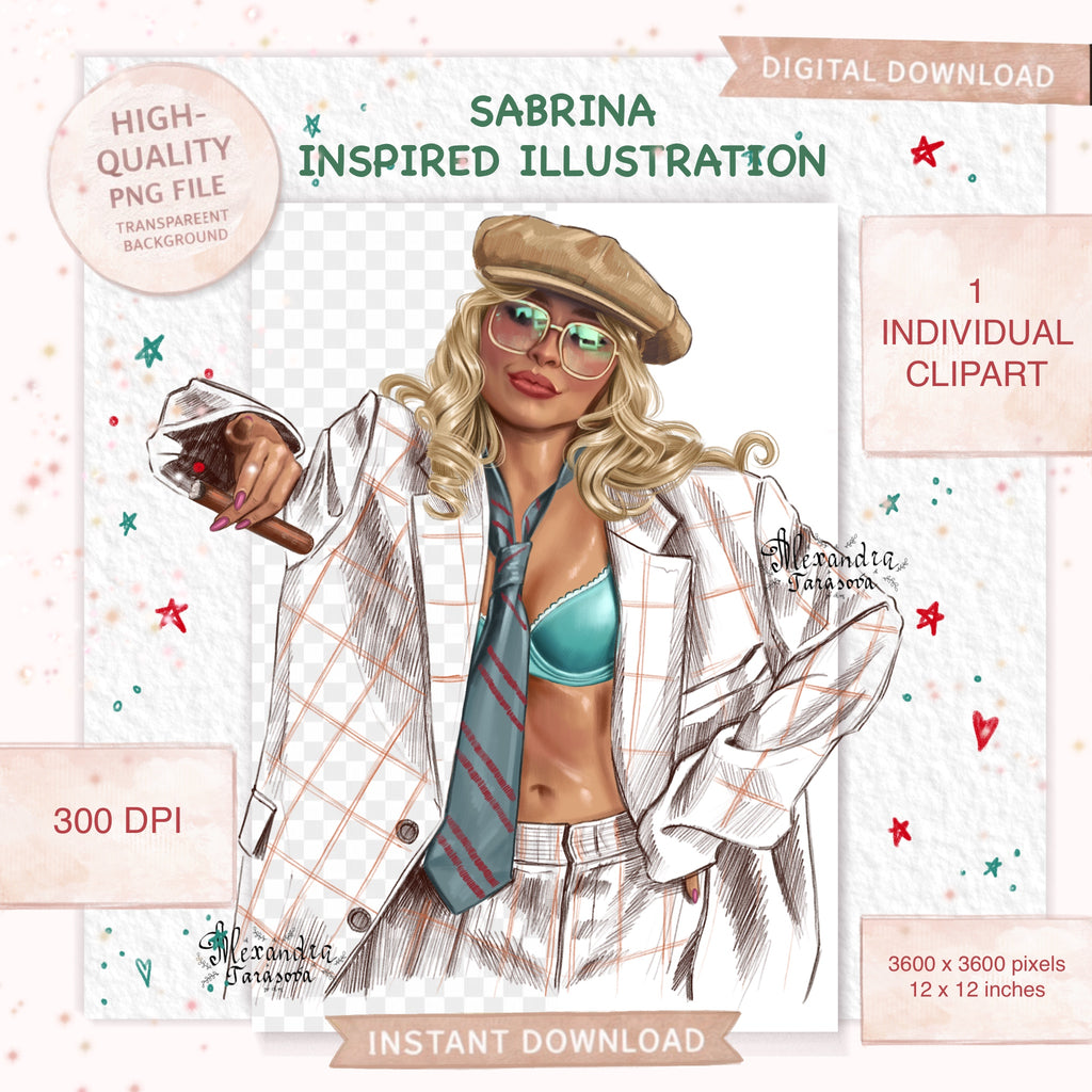 Sabrina Inspired Digital Download Printable Wall Art Pop Icon Art Hand Drawn Illustration