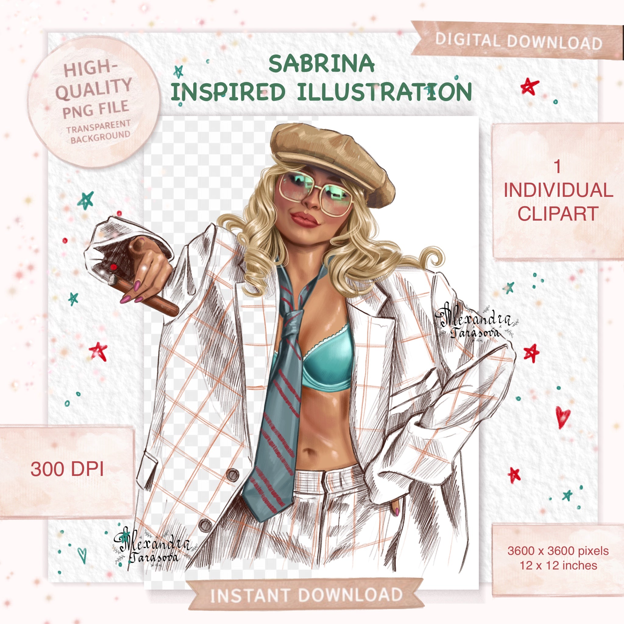 Sabrina Inspired Digital Download Printable Wall Art Pop Icon Art Hand Drawn Illustration