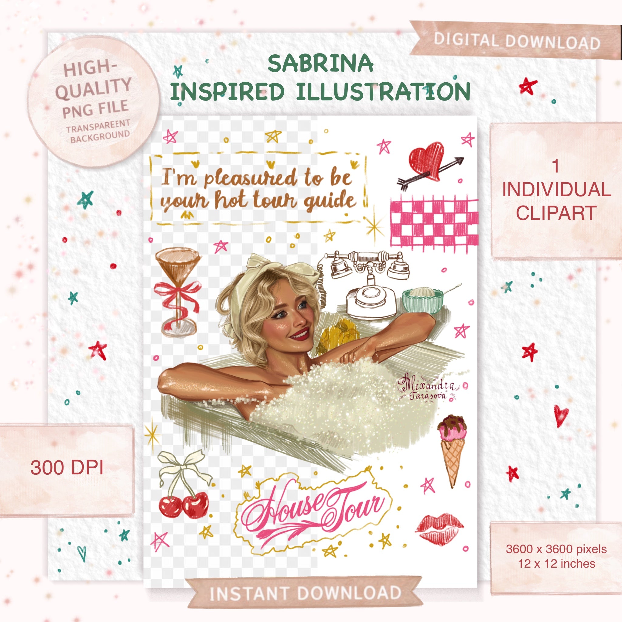 Sabrina Inspired Digital Download Printable Wall Art Pop Icon Art Hand Drawn Illustration