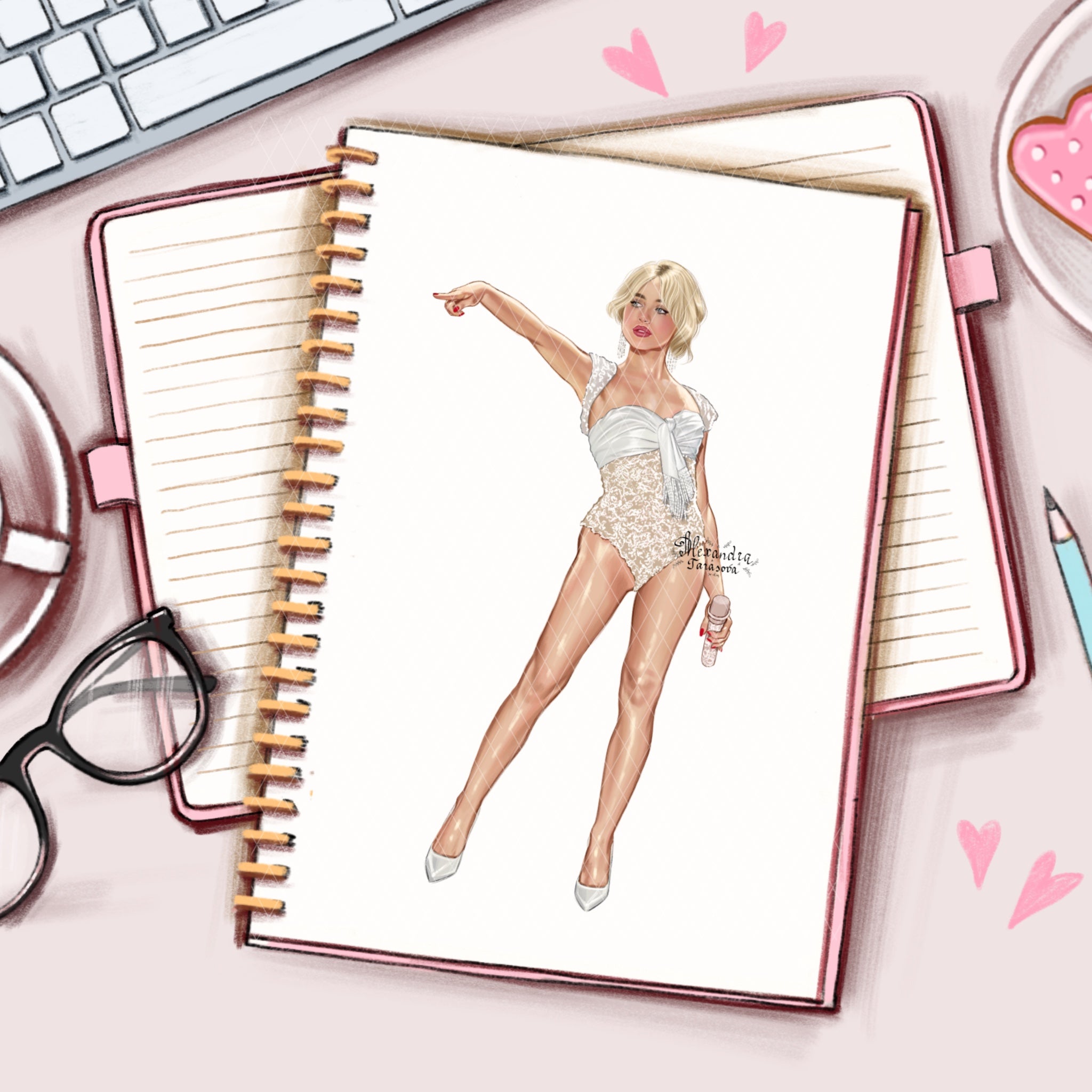 Sabrina Inspired Fashion Illustration | Printable Wall Art | Digital Download | Pop Icon Art | Hand Drawn