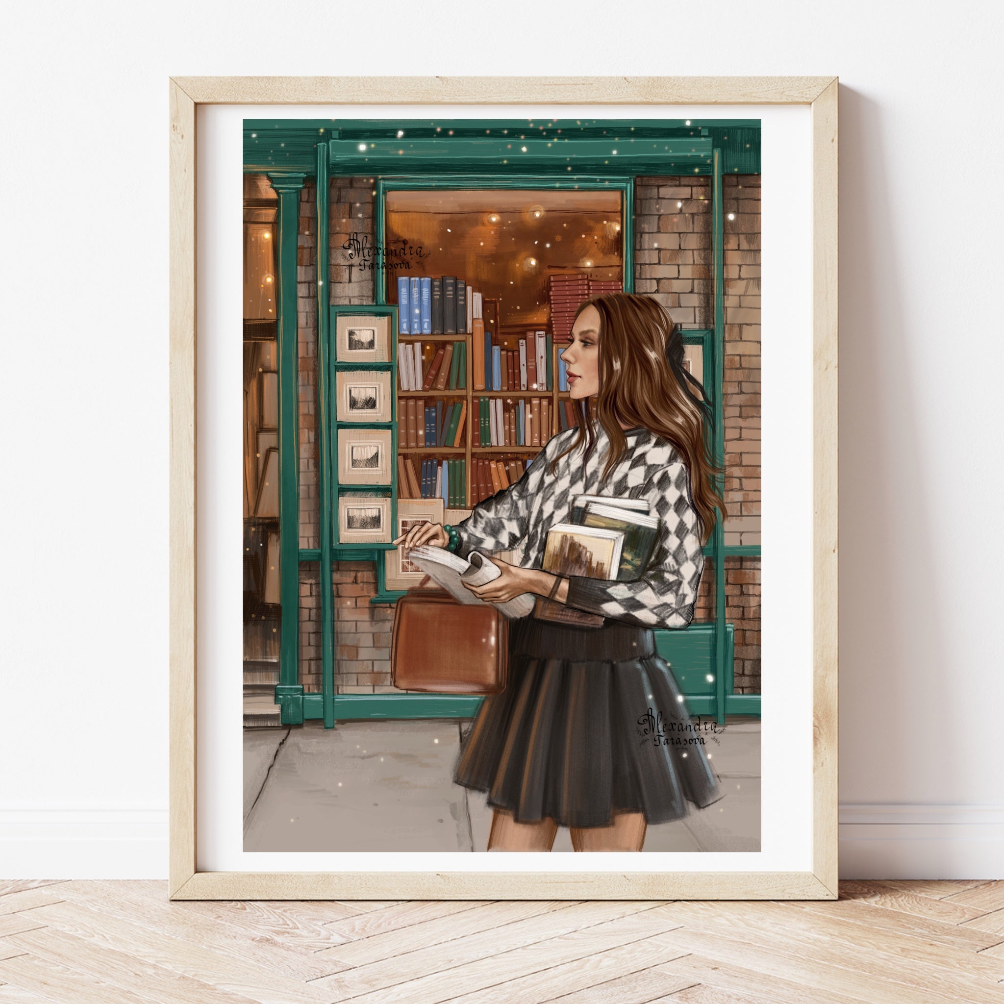 Girl with Books Print A5
