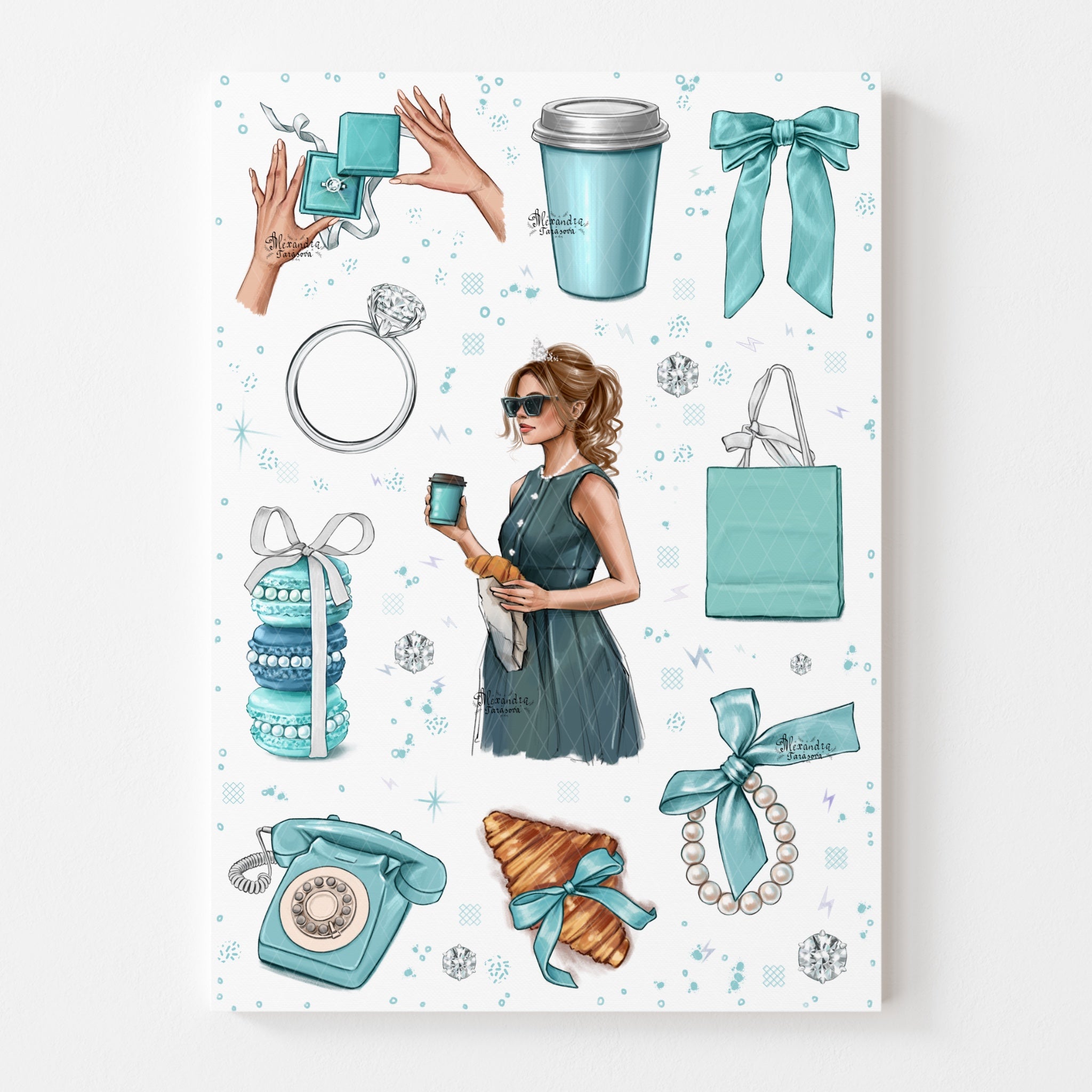 3D Stickers, 3D Stickers for Phone, iPad, MacBook, Stylish 3D Sticker Pack, 3D Stickers Set, Tiffany Accessories, Fashion Art