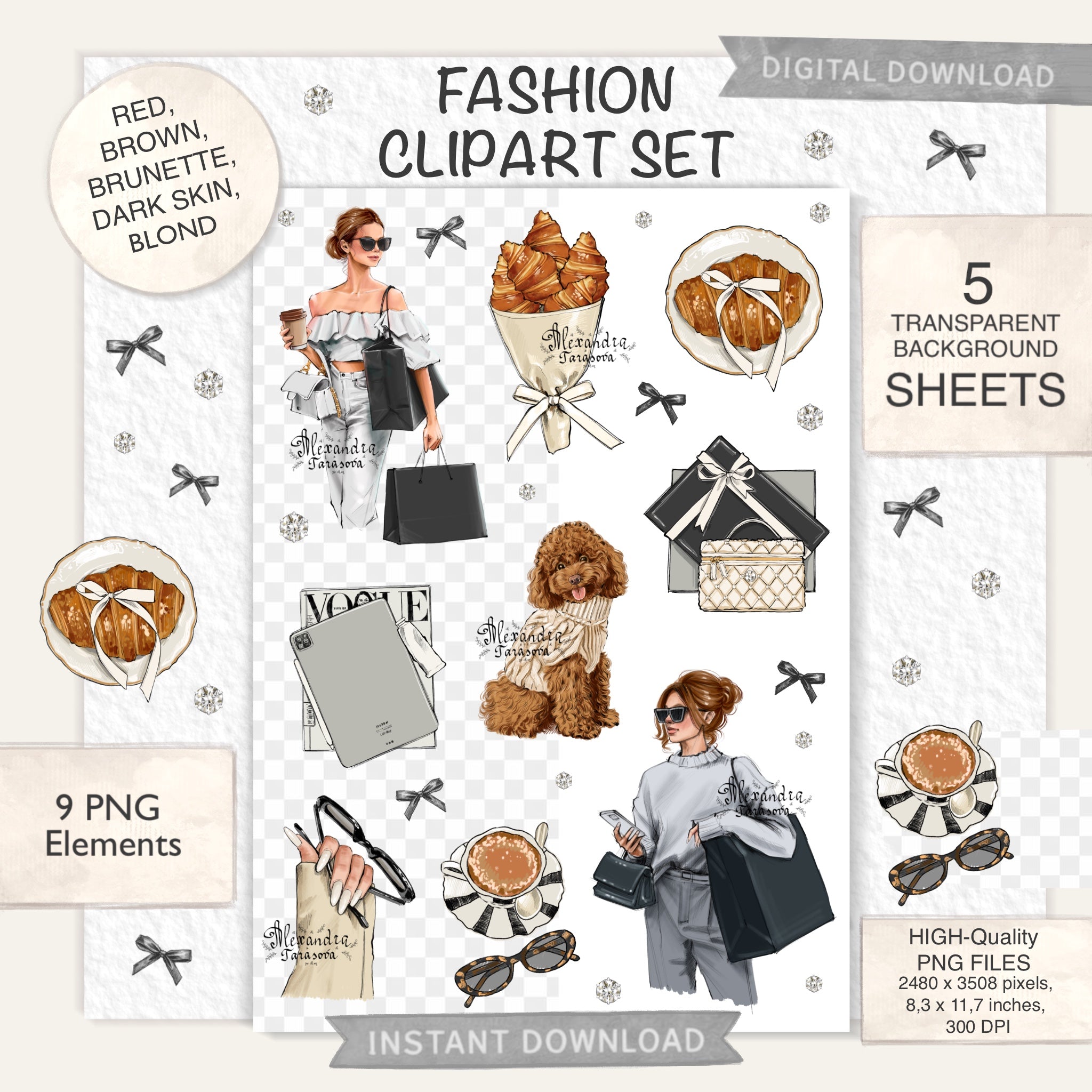 Parisian Coffee & Fashion Girl Sticker Sheet Digital Download | Cozy Aesthetic Planner Stickers | Neutral Paper Stickers