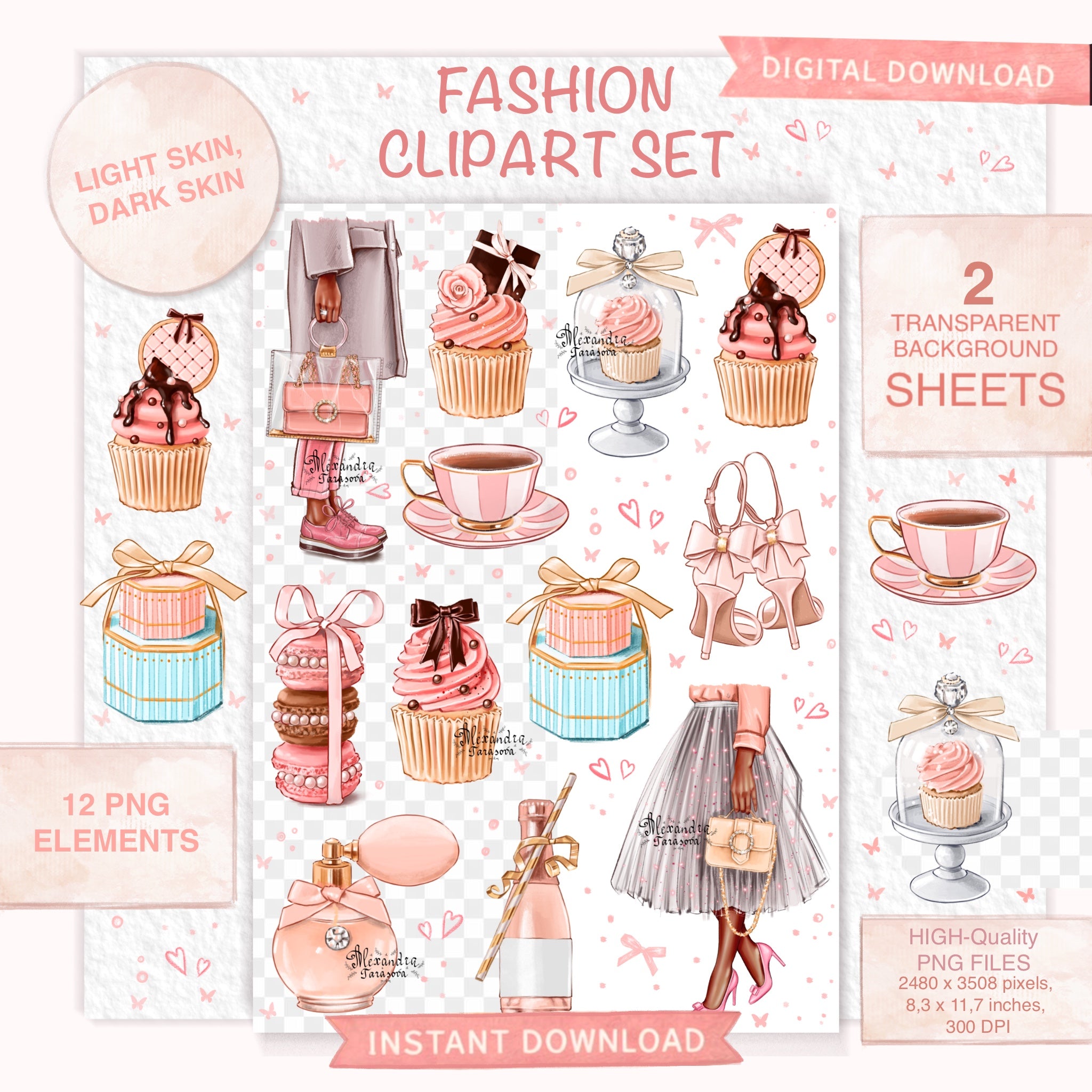Digital Download Sticker Sheet  Fashion Accessories Pink Accessories Girly Det Printable Wall Art Digital Download Fashion girl