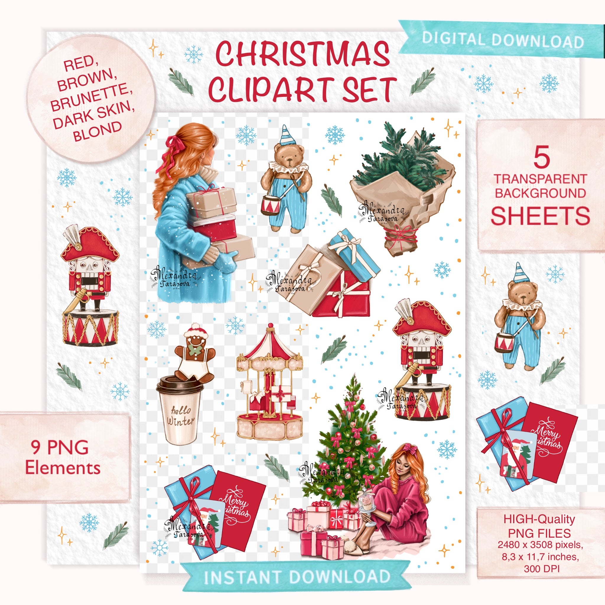 Christmas Holidays Printable Wall Art Home Decor Digital Download Clipart Stickers