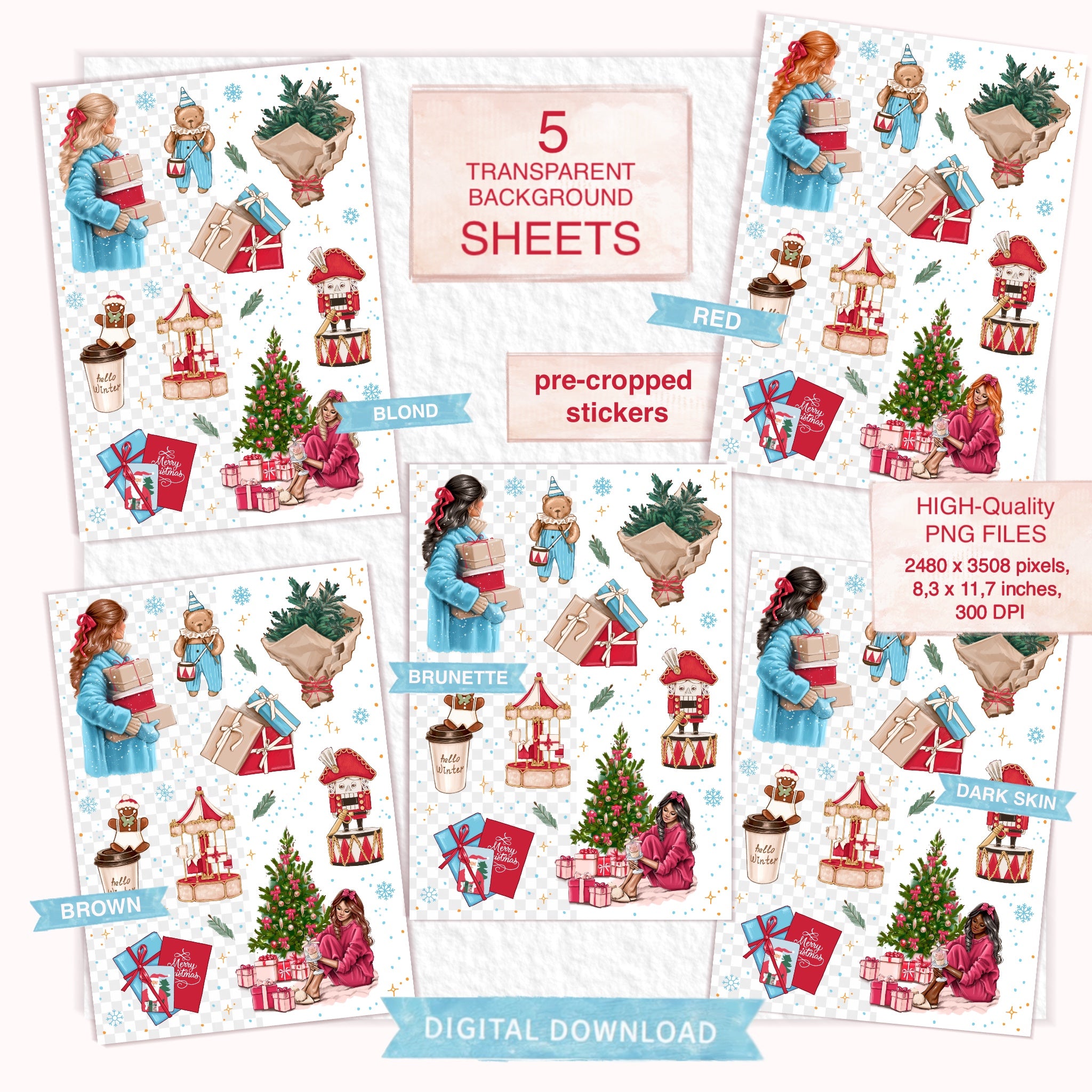 Christmas Holidays Printable Wall Art Home Decor Digital Download Clipart Stickers