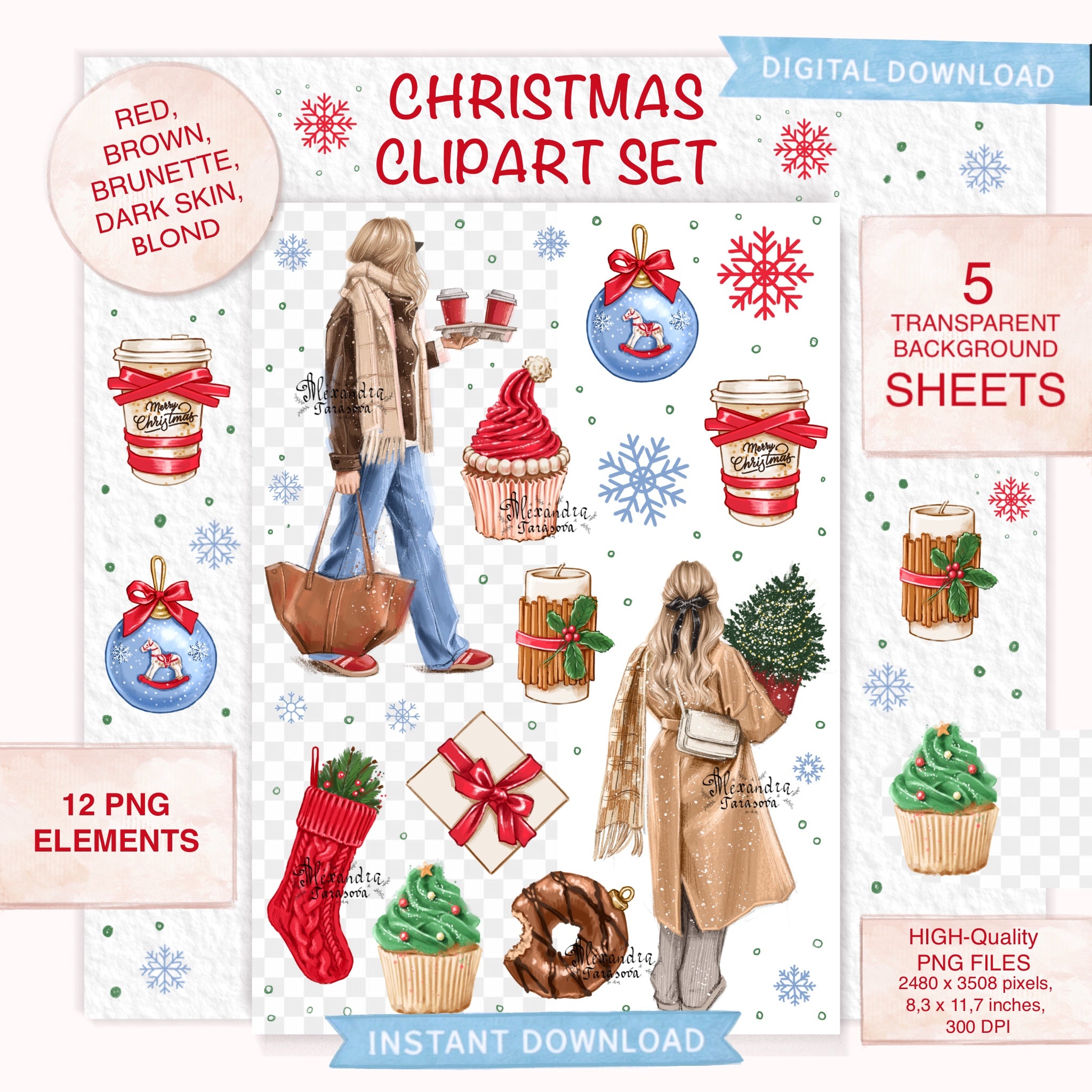 Christmas Clipart Printable Art Gift For Fashion Lover  Studio Poster Download Digital Illustration