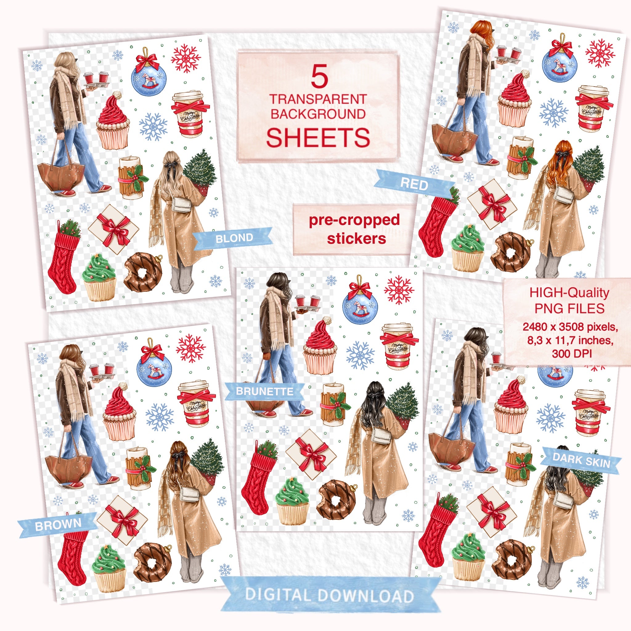 Christmas Clipart Printable Art Gift For Fashion Lover  Studio Poster Download Digital Illustration