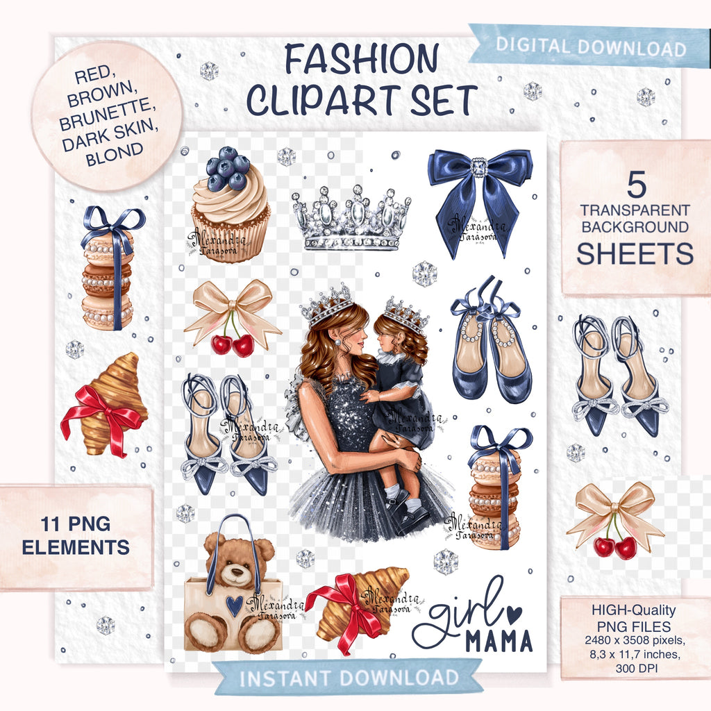Digital Download Fashion Stickers Mother And Daughter Printable Art