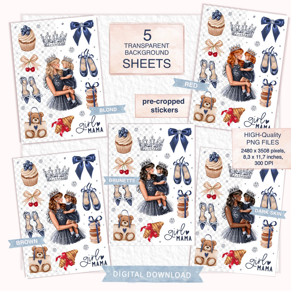 Digital Download Fashion Stickers Mother And Daughter Printable Art