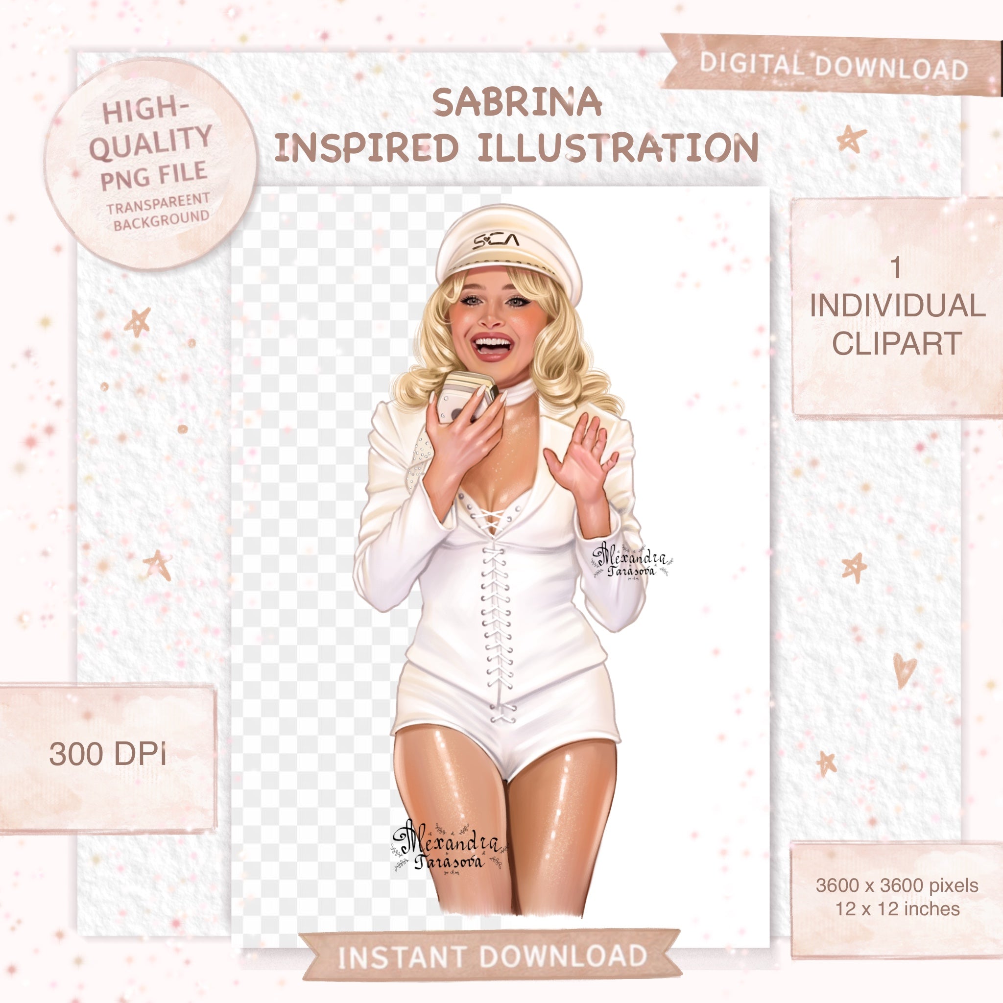 Sabrina Carpenter Inspired Fashion Illustration | Printable Wall Art | Digital Download | Pop Icon Art | Hand Drawn Illustration