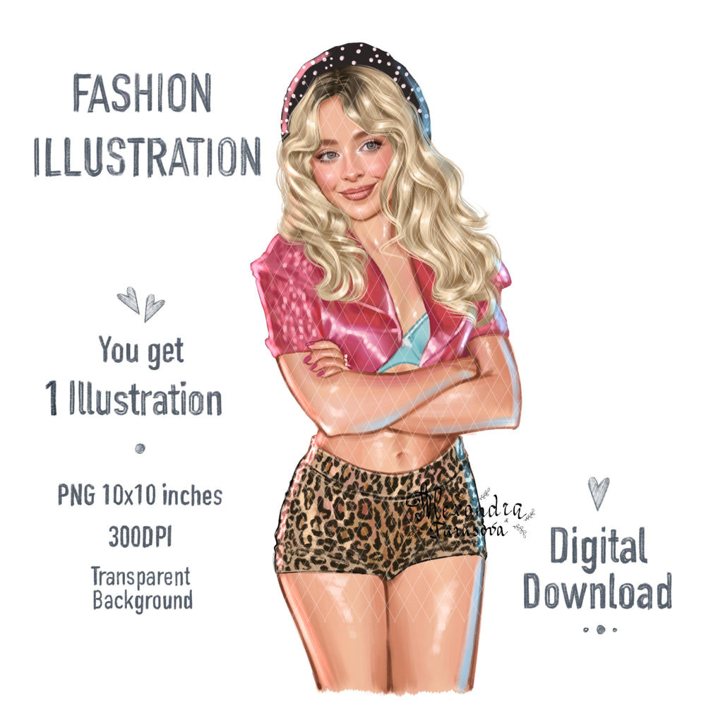 Sabrina Inspired Digital Download Printable Wall Art Pop Icon Art Hand Drawn Illustration