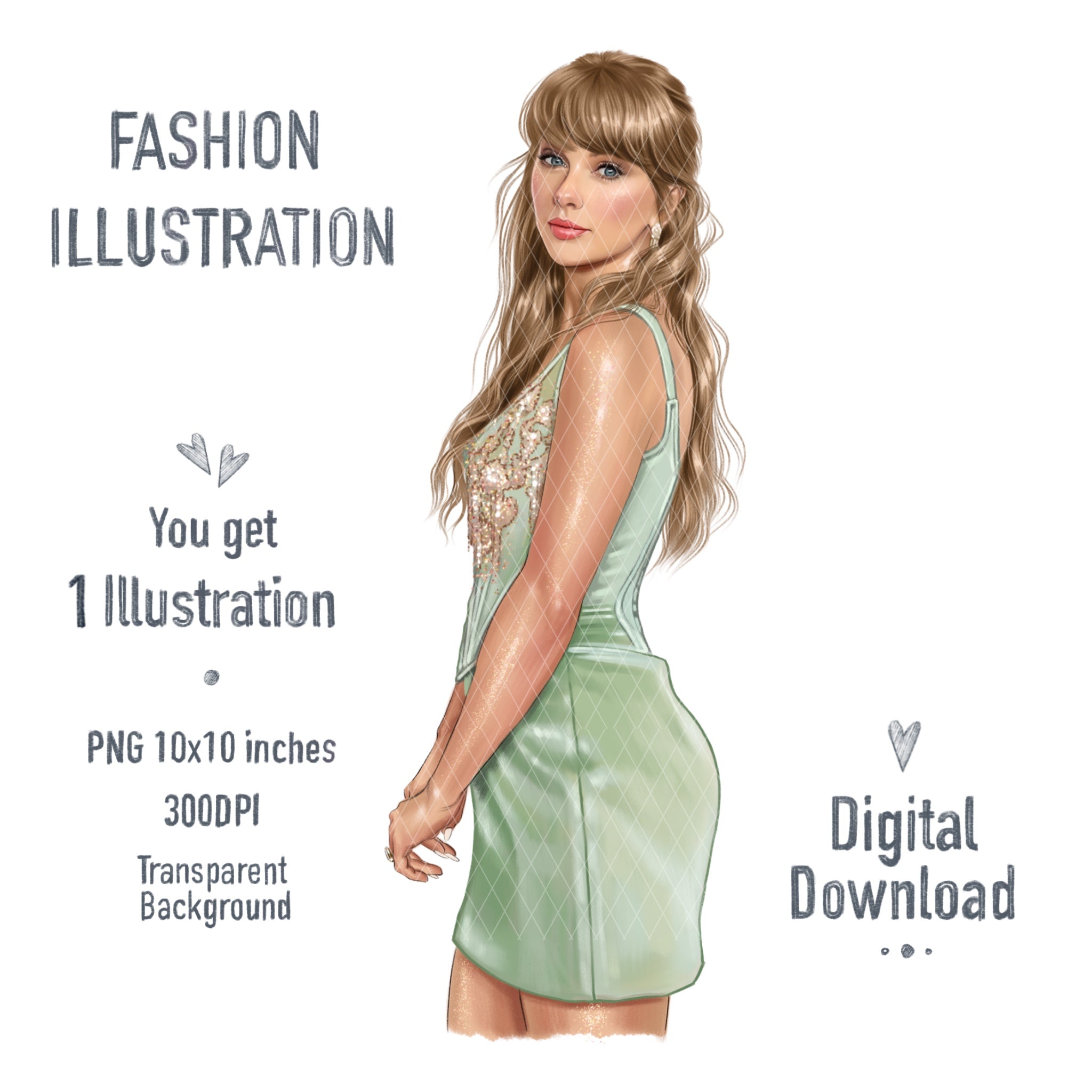 Swift Fashion Illustration | Hand-Drawn Pop Icon Art (Digital Download)