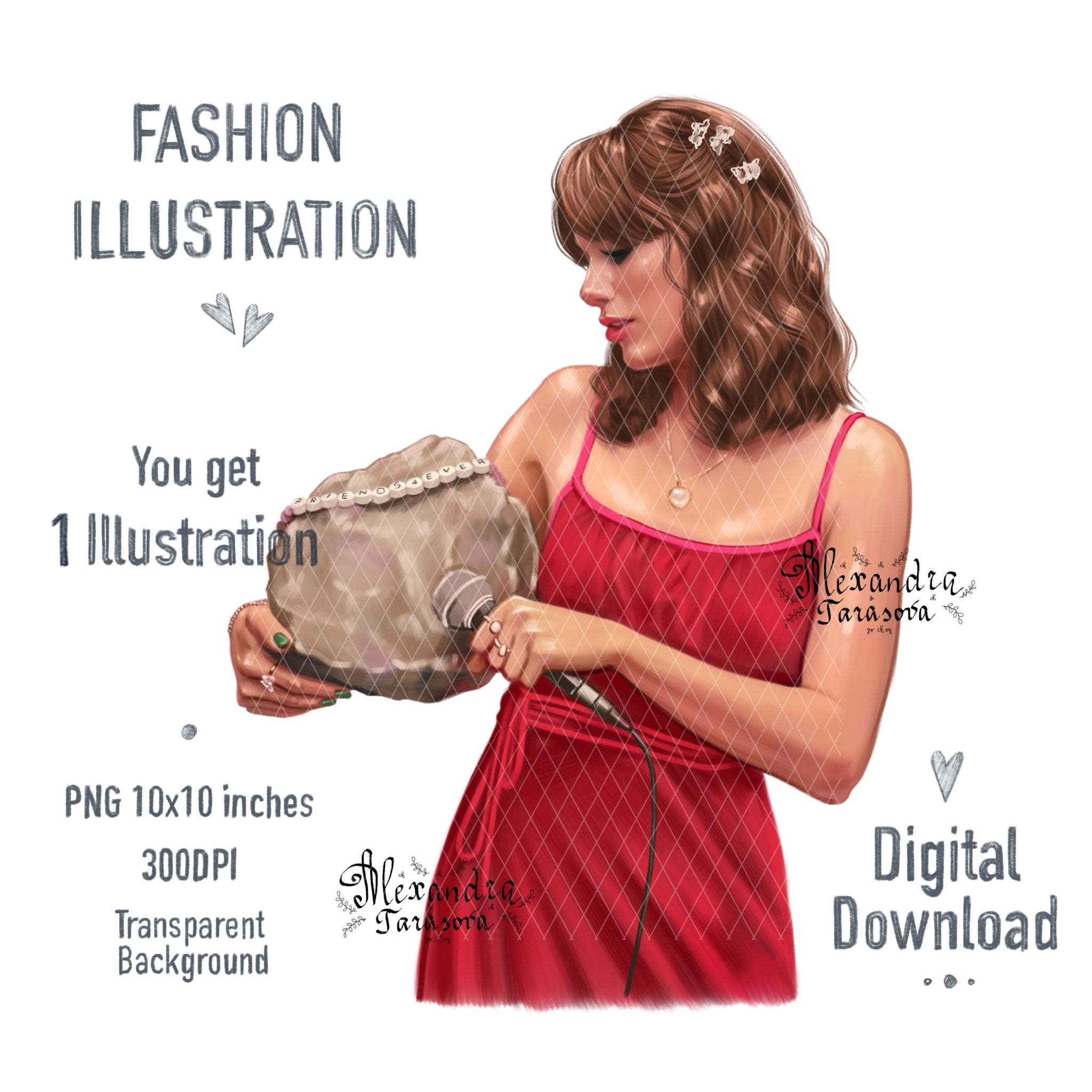 Taylor Swift Inspired Fashion Illustration | Printable Wall Art | Digital Download | Pop Icon Art | Hand Drawn Illustration