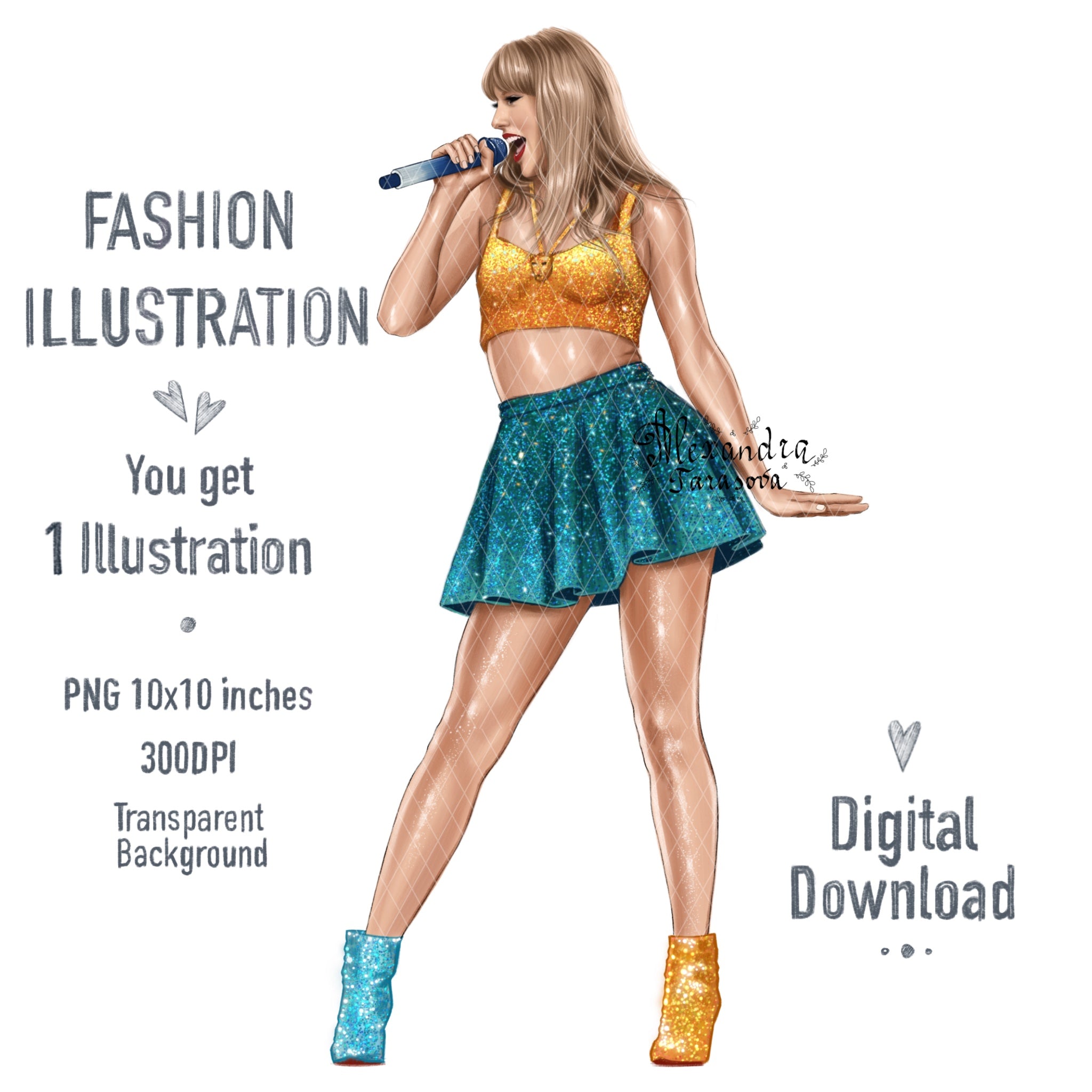 Taylor Swift Fashion Illustration | Hand-Drawn Pop Icon Art (Digital Download)