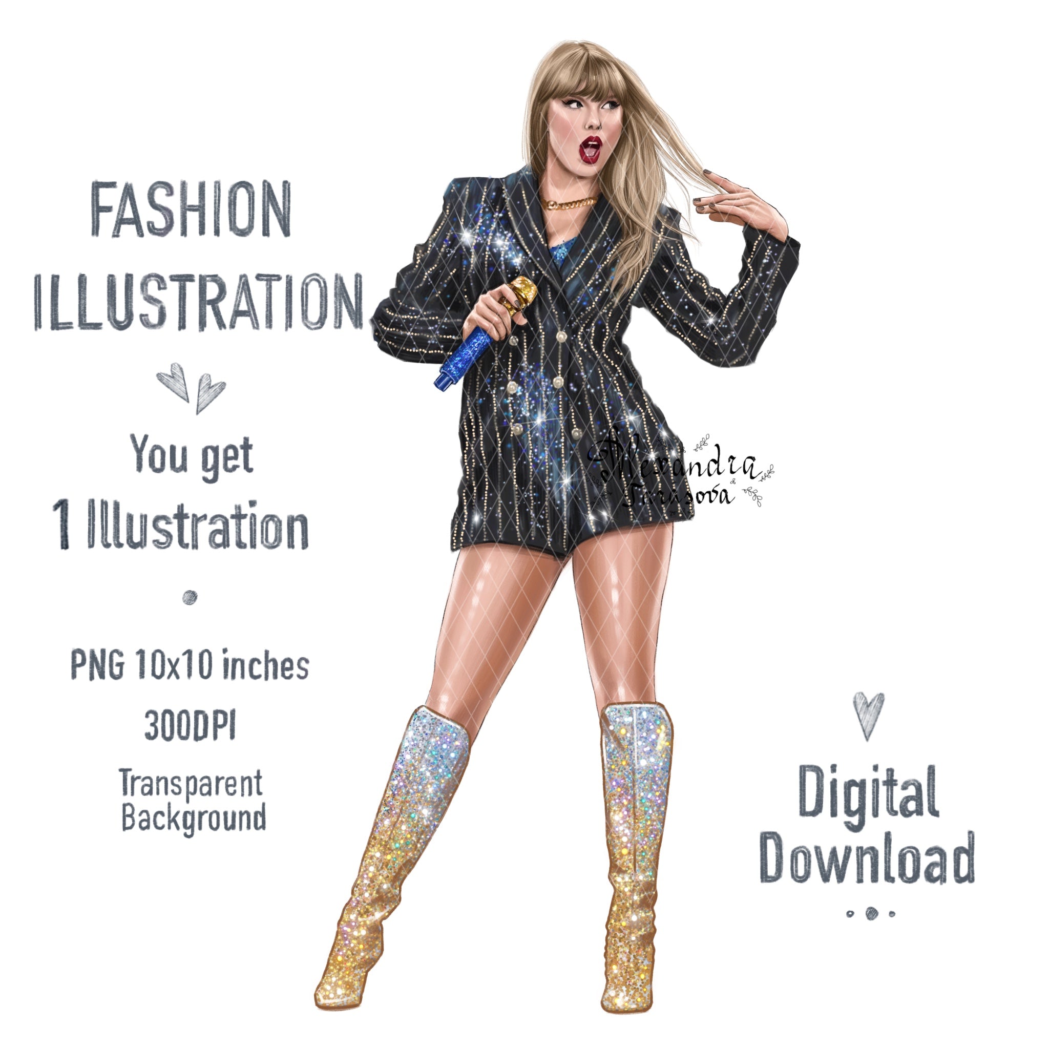 Taylor Swift Fashion Illustration | Hand-Drawn Pop Icon Art (Digital Download)