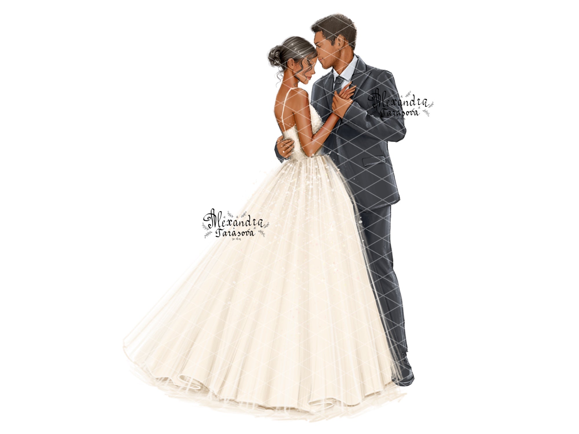 Instant Download Wedding Illustration Bride And Groom Drawing Style Trendy Hairstyles Clipart Stickers Picture