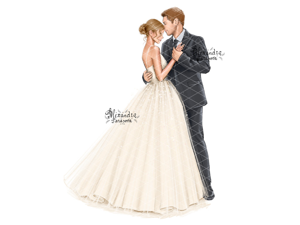 Instant Download Wedding Illustration Bride And Groom Drawing Style Trendy Hairstyles Clipart Stickers Picture