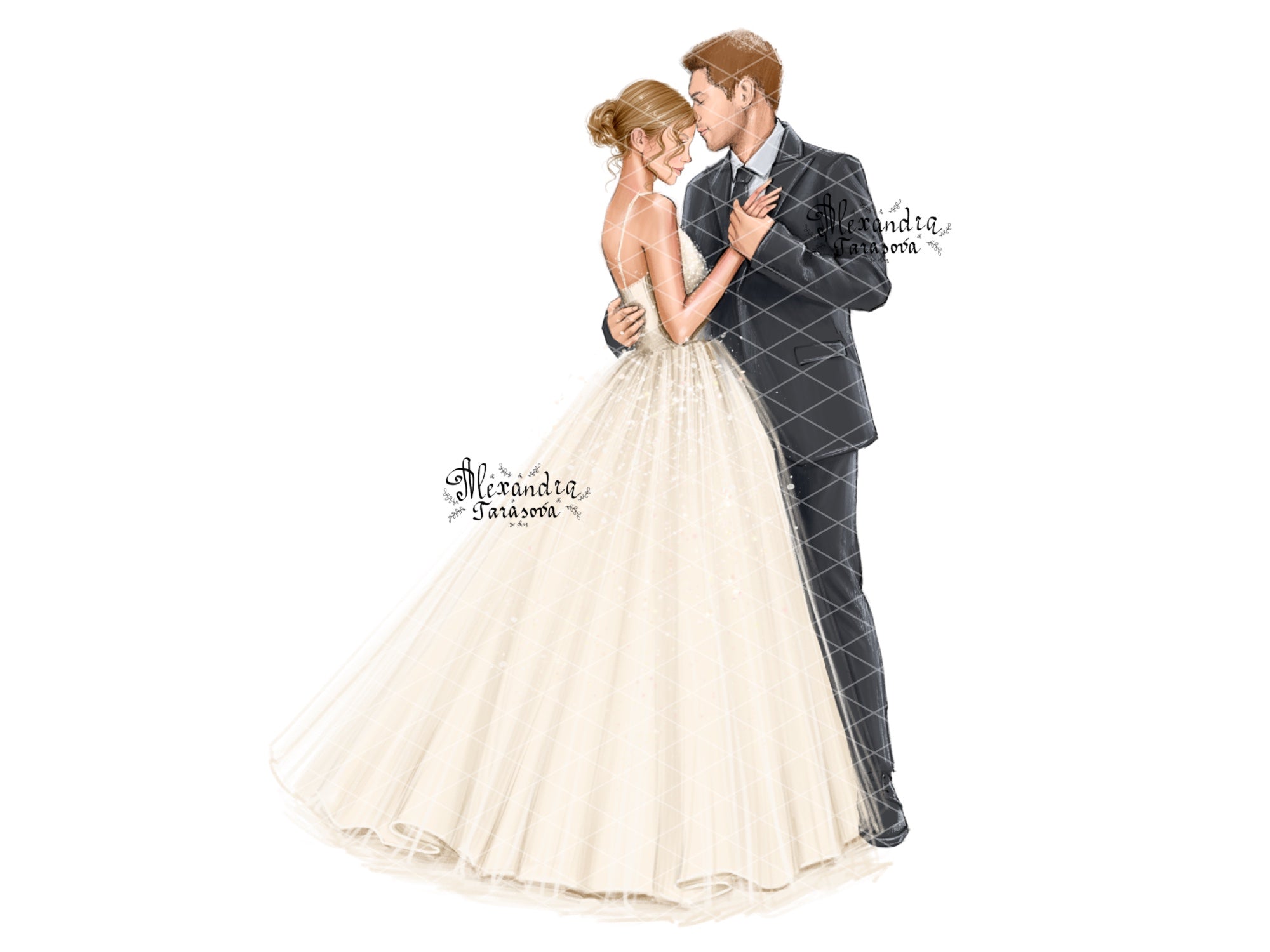 Instant Download Wedding Illustration Bride And Groom Drawing Style Trendy Hairstyles Clipart Stickers Picture